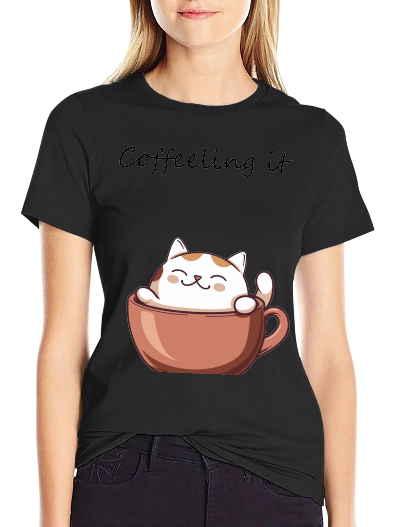 Coffeeling It T-Shirt - Cute Cat in Coffee Cup