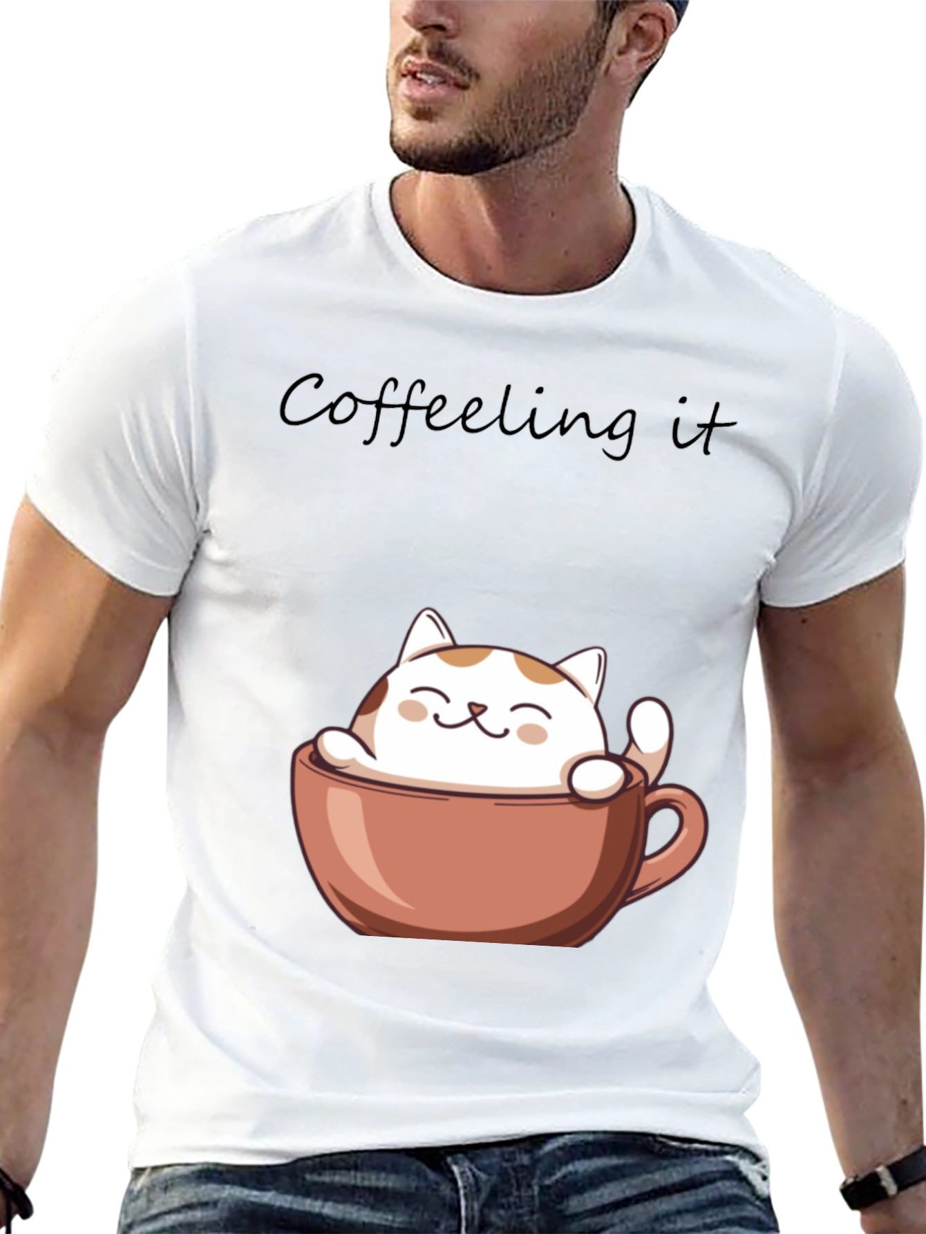 Coffeeling It T-Shirt - Cute Cat in Coffee Cup