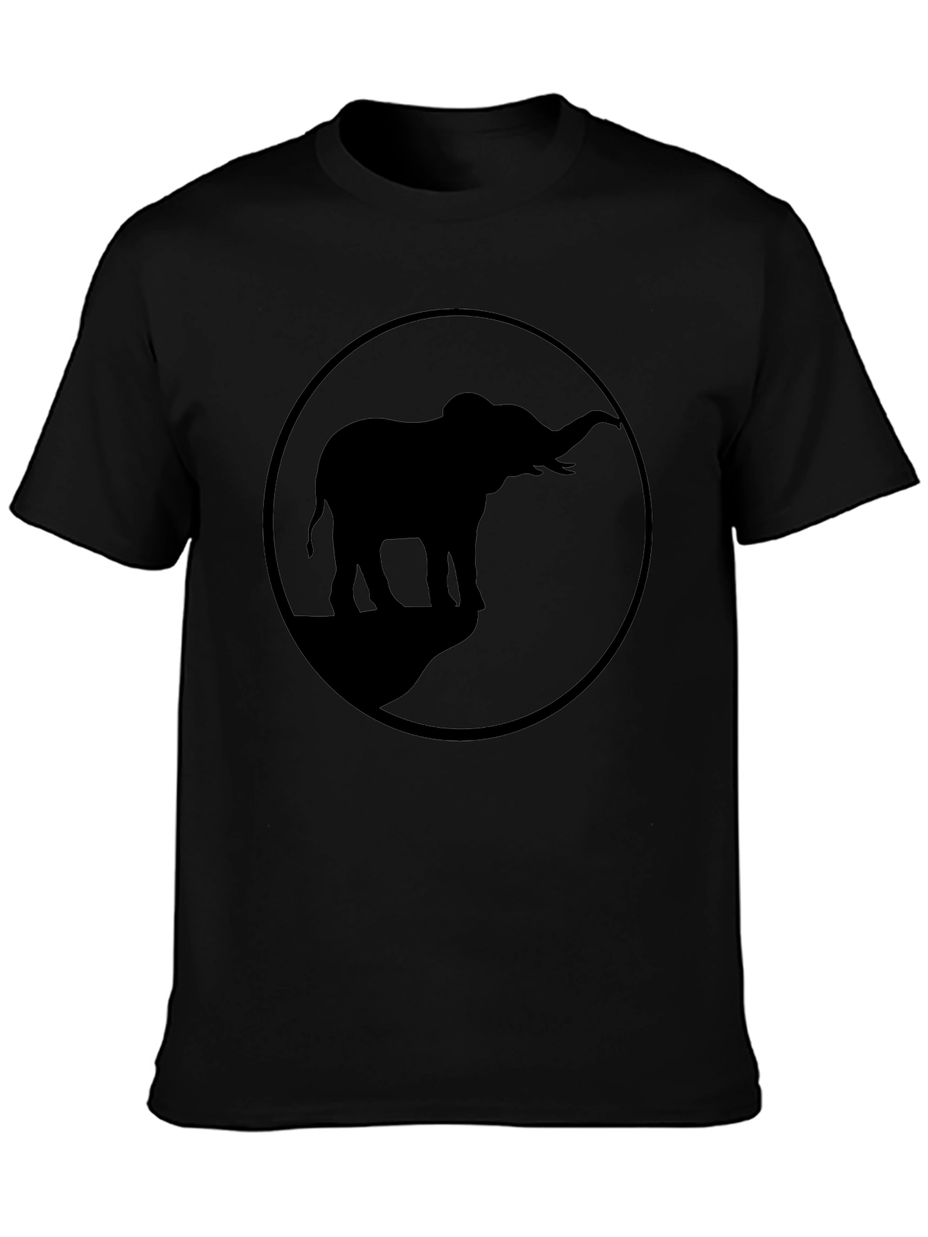 Elephant Silhouette Graphic Tee - Black Cotton Blend