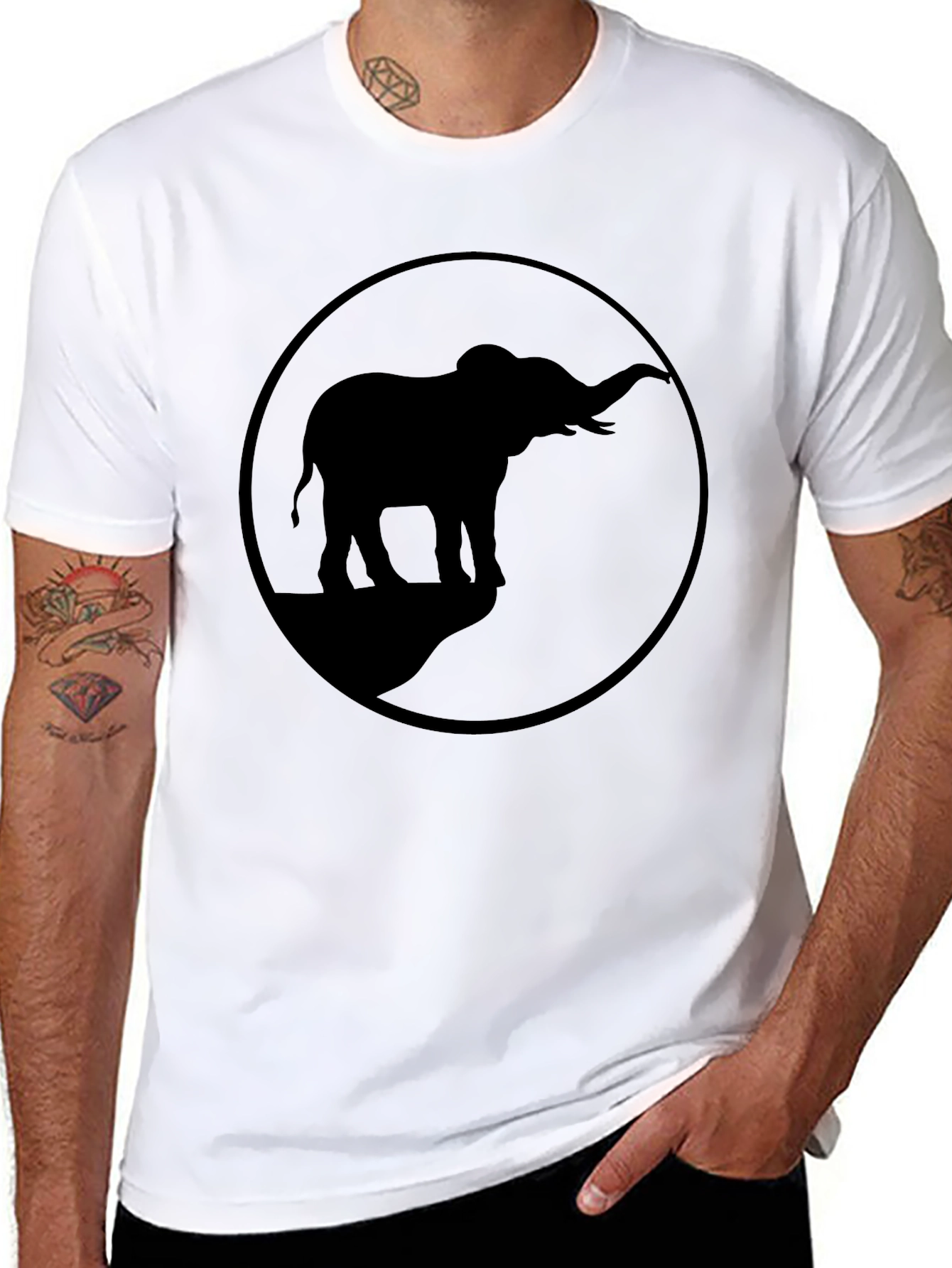 Elephant Silhouette Graphic Tee - Black Cotton Blend