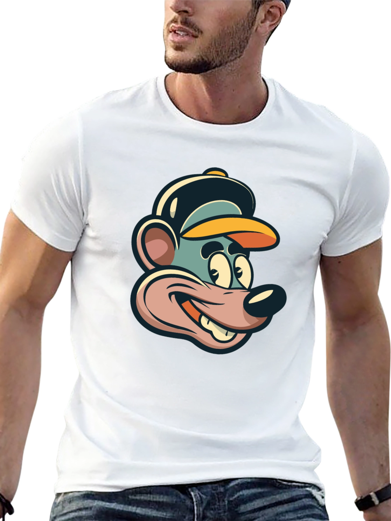 Cartoon Mouse Graphic Tee - Black Cotton T-Shirt