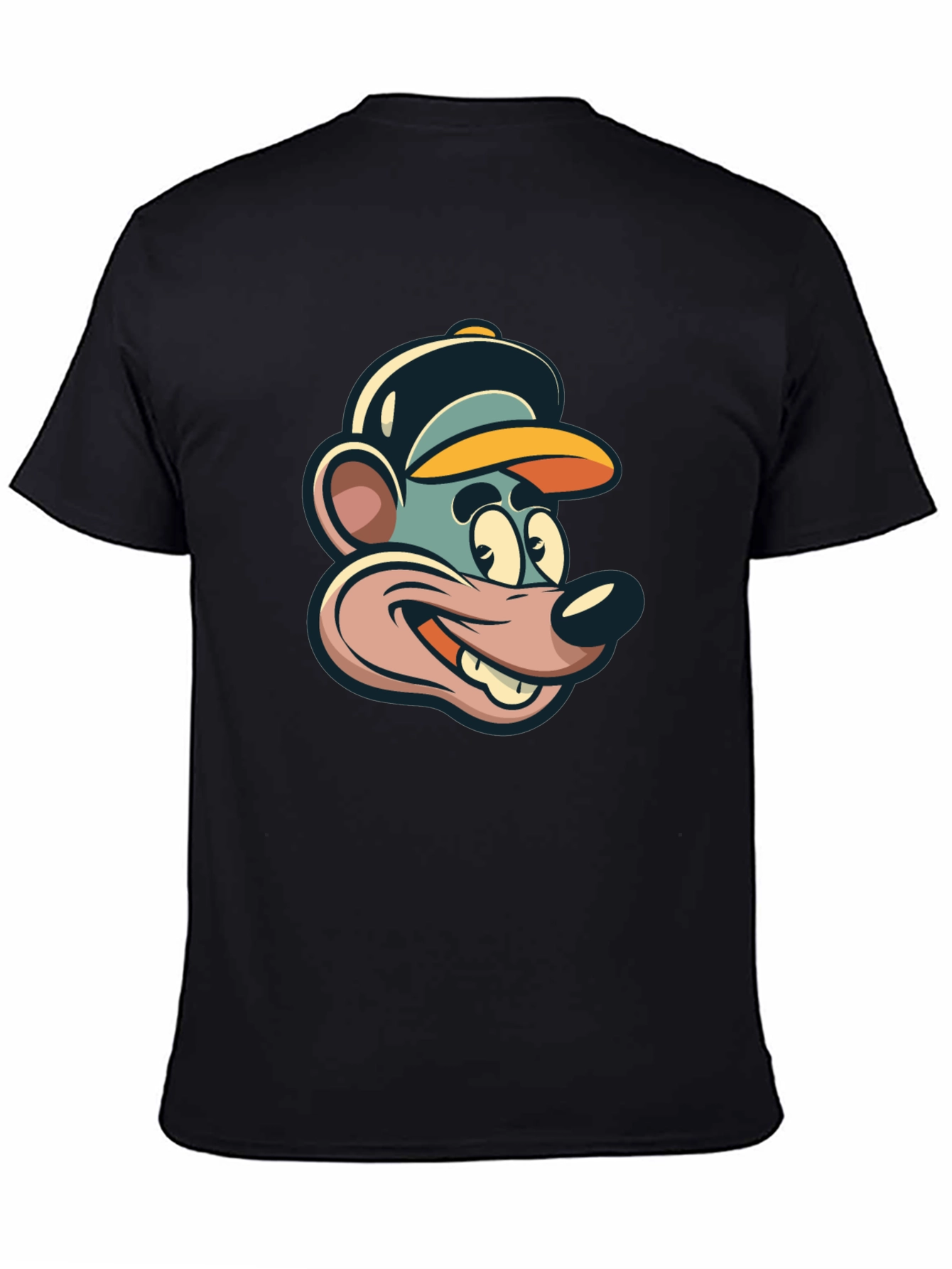 Cartoon Mouse Graphic Tee - Black Cotton T-Shirt