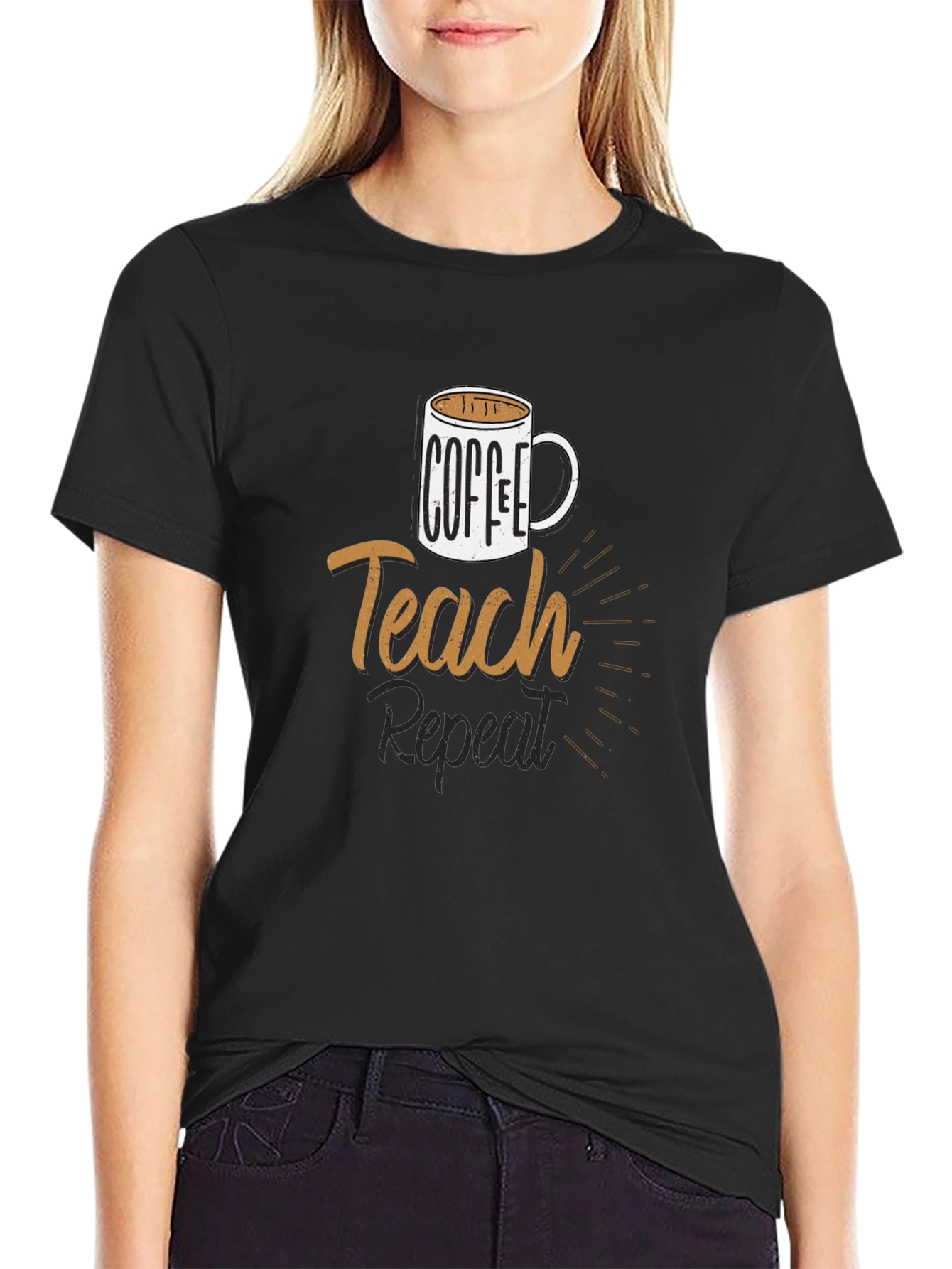 Coffee Teach Repeat T-Shirt - Black