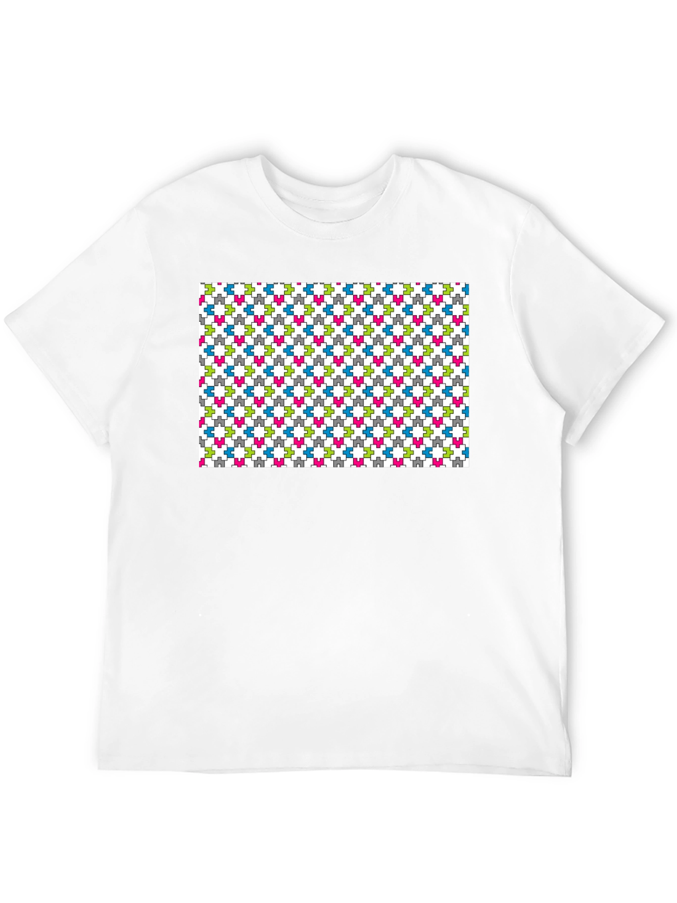 Geometric Puzzle Piece Pattern Black T-Shirt