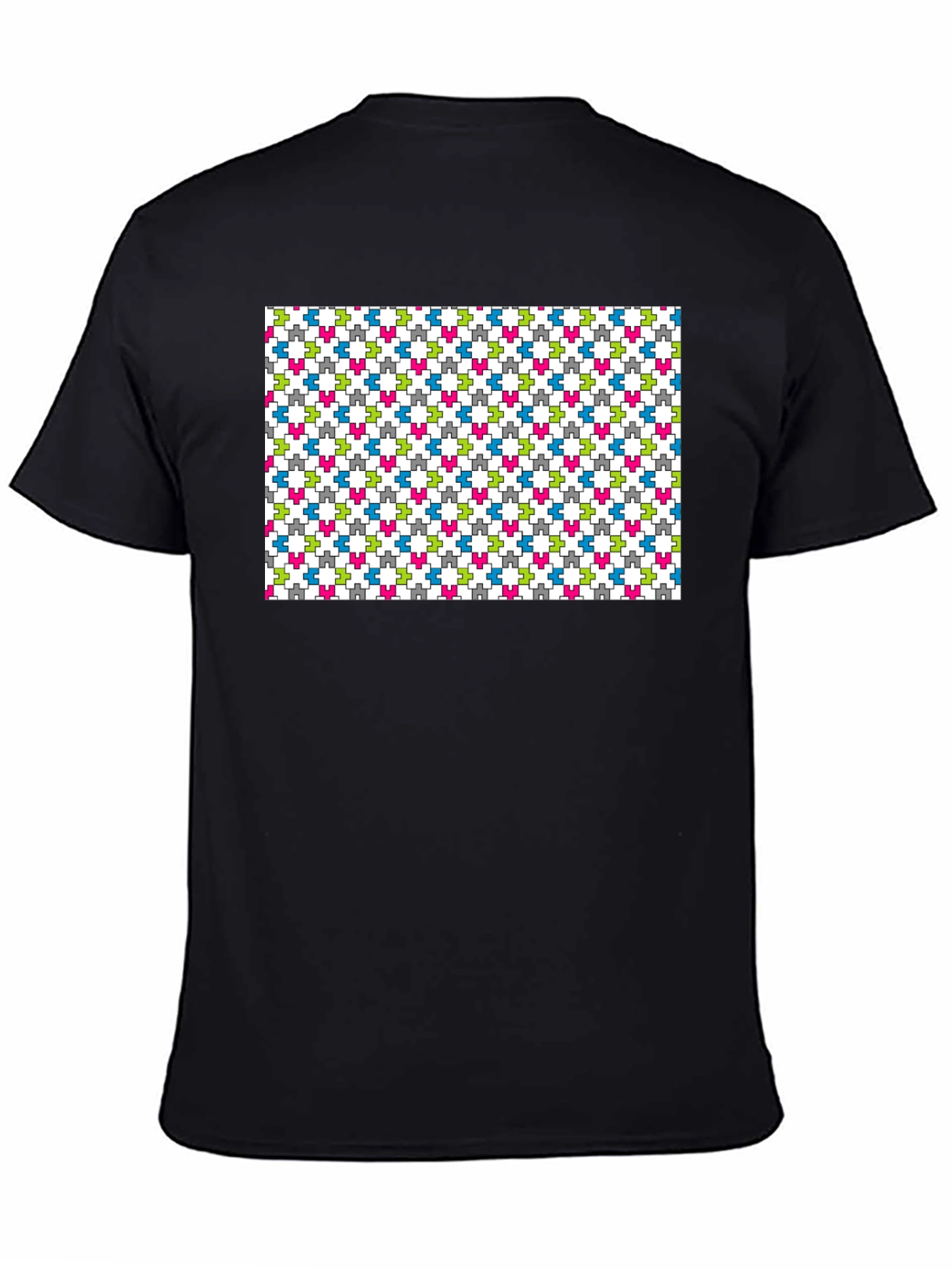 Geometric Puzzle Piece Pattern Black T-Shirt