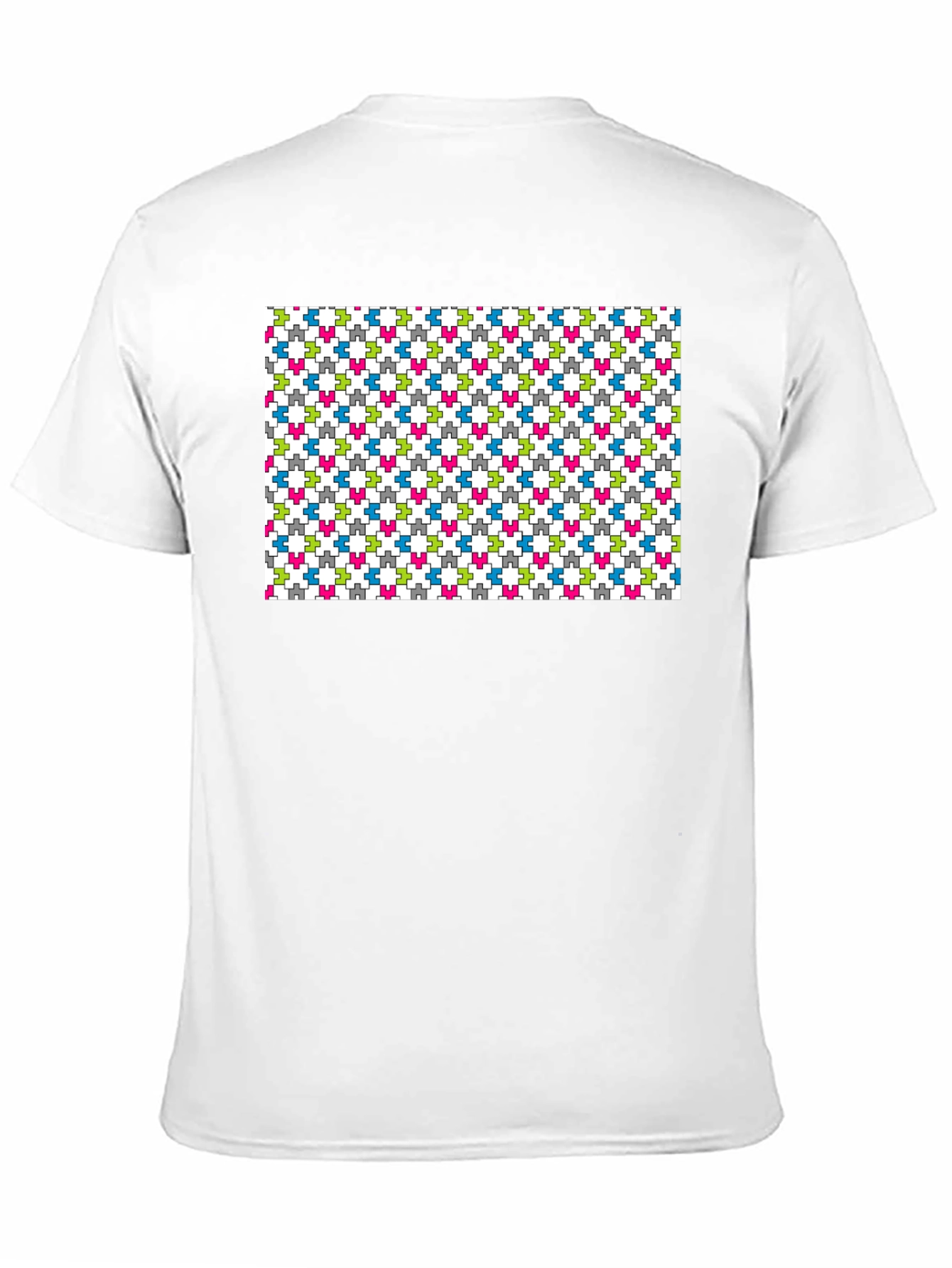 Geometric Puzzle Piece Pattern Black T-Shirt