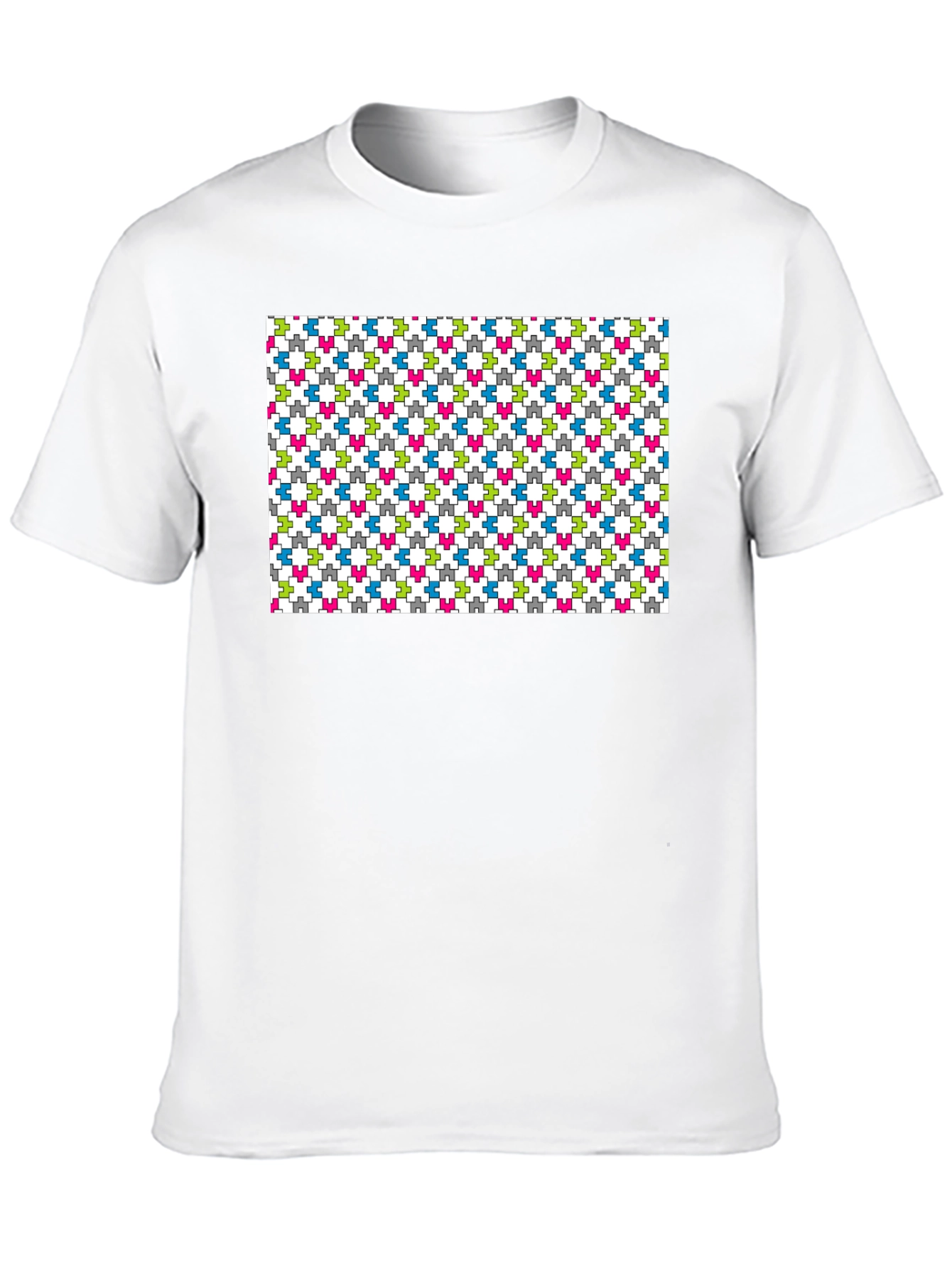 Geometric Puzzle Piece Pattern Black T-Shirt