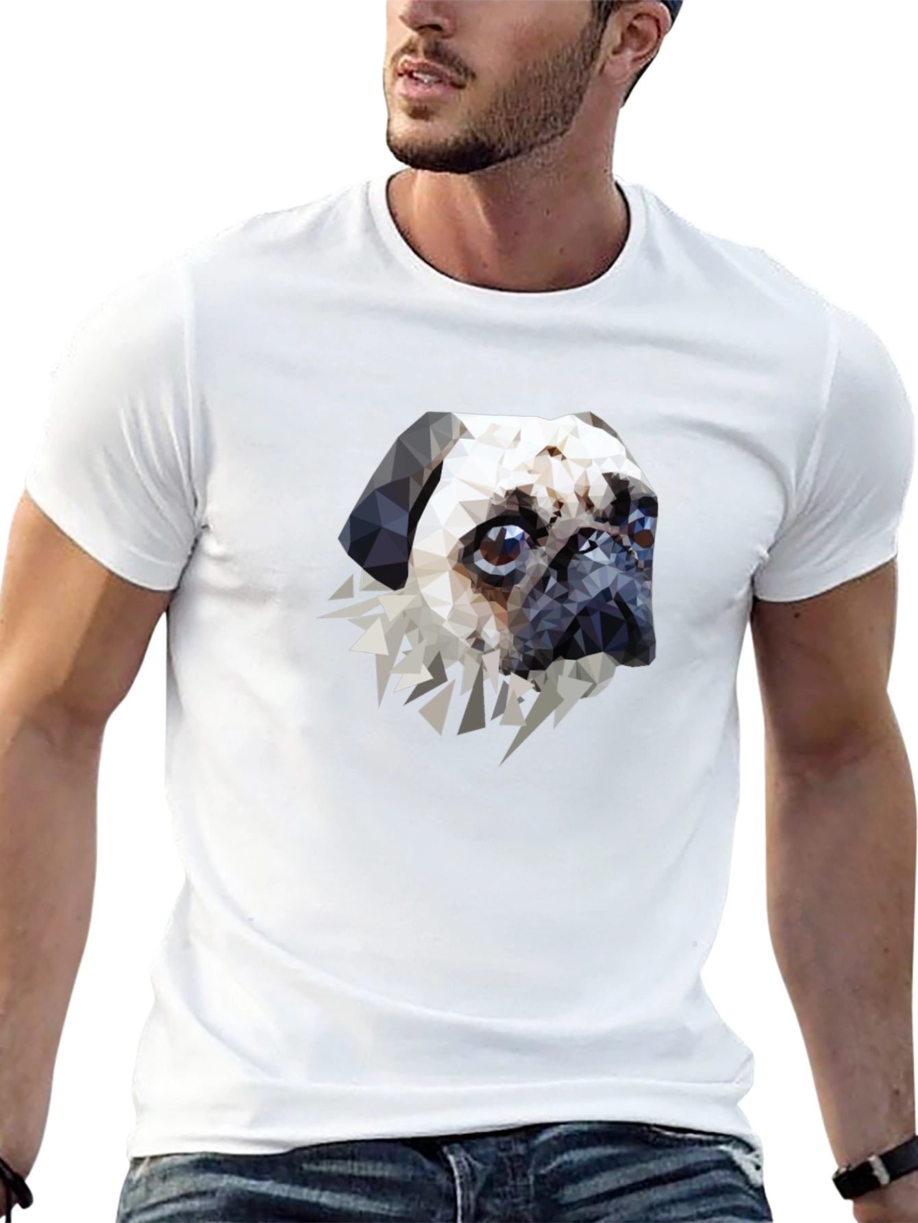 Geometric Pug Graphic Tee - Stylish Pet Lovers T-Shirt
