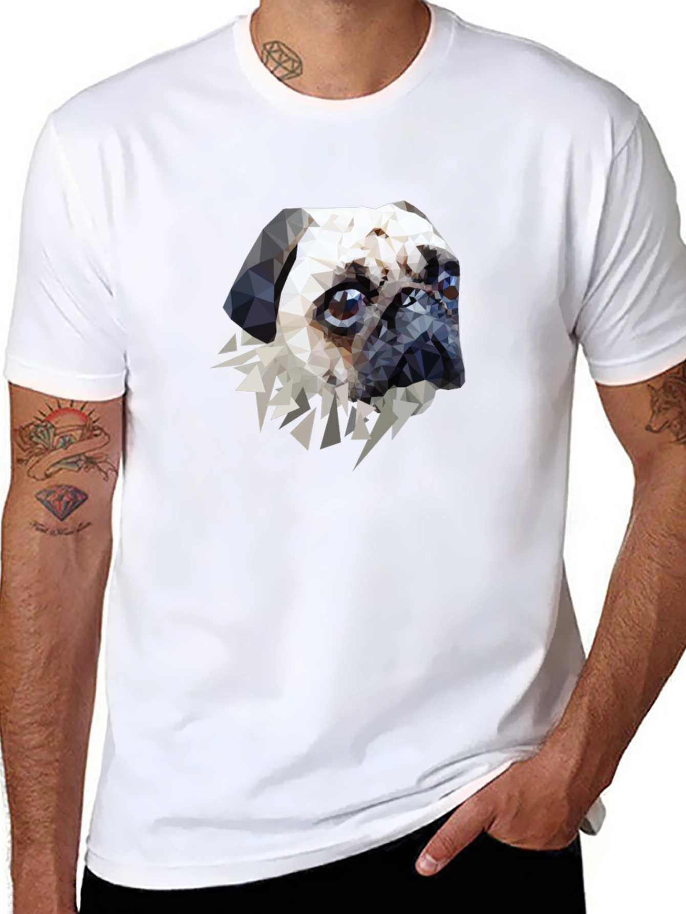 Geometric Pug Graphic Tee - Stylish Pet Lovers T-Shirt