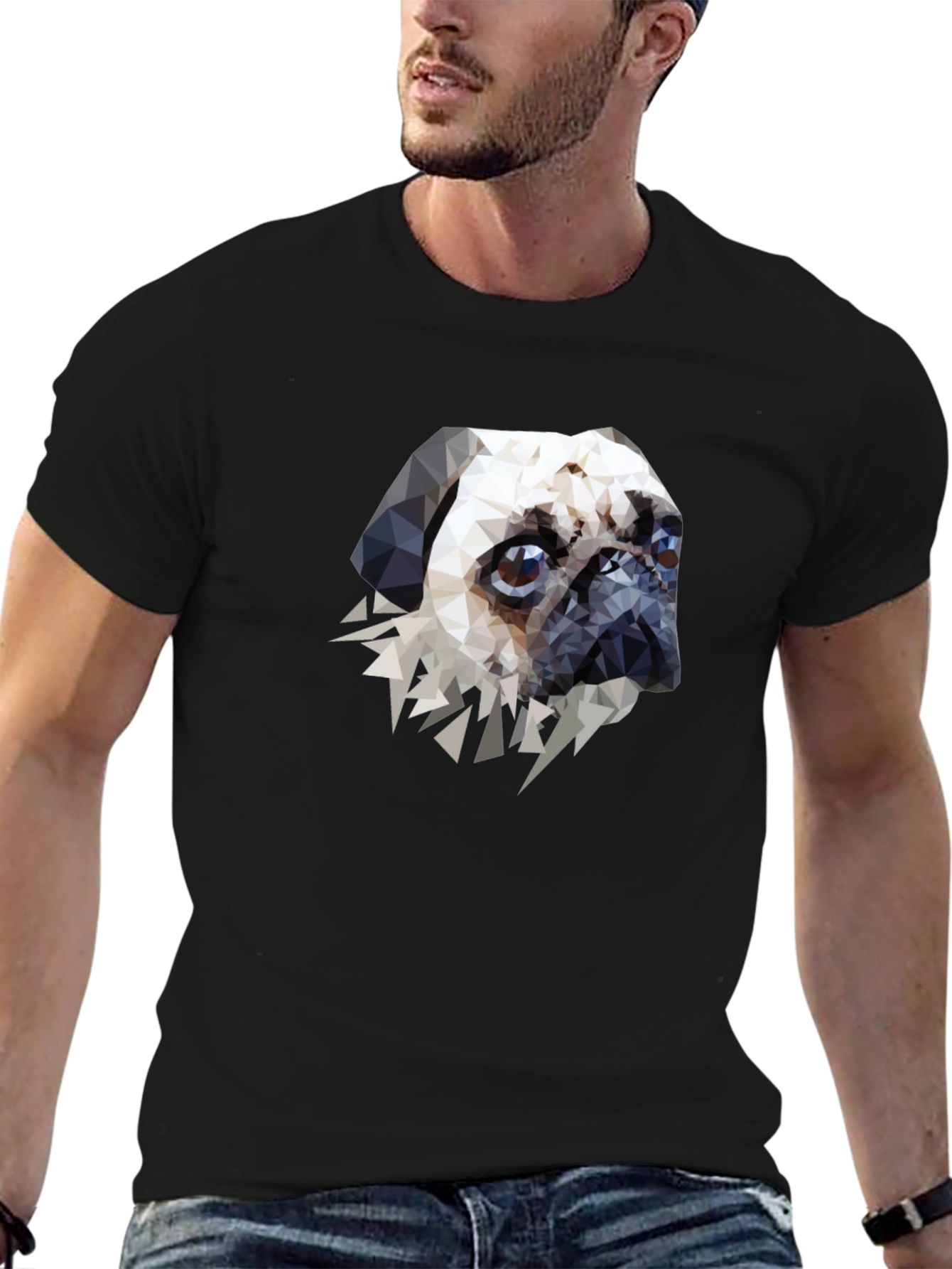 Geometric Pug Graphic Tee - Stylish Pet Lovers T-Shirt