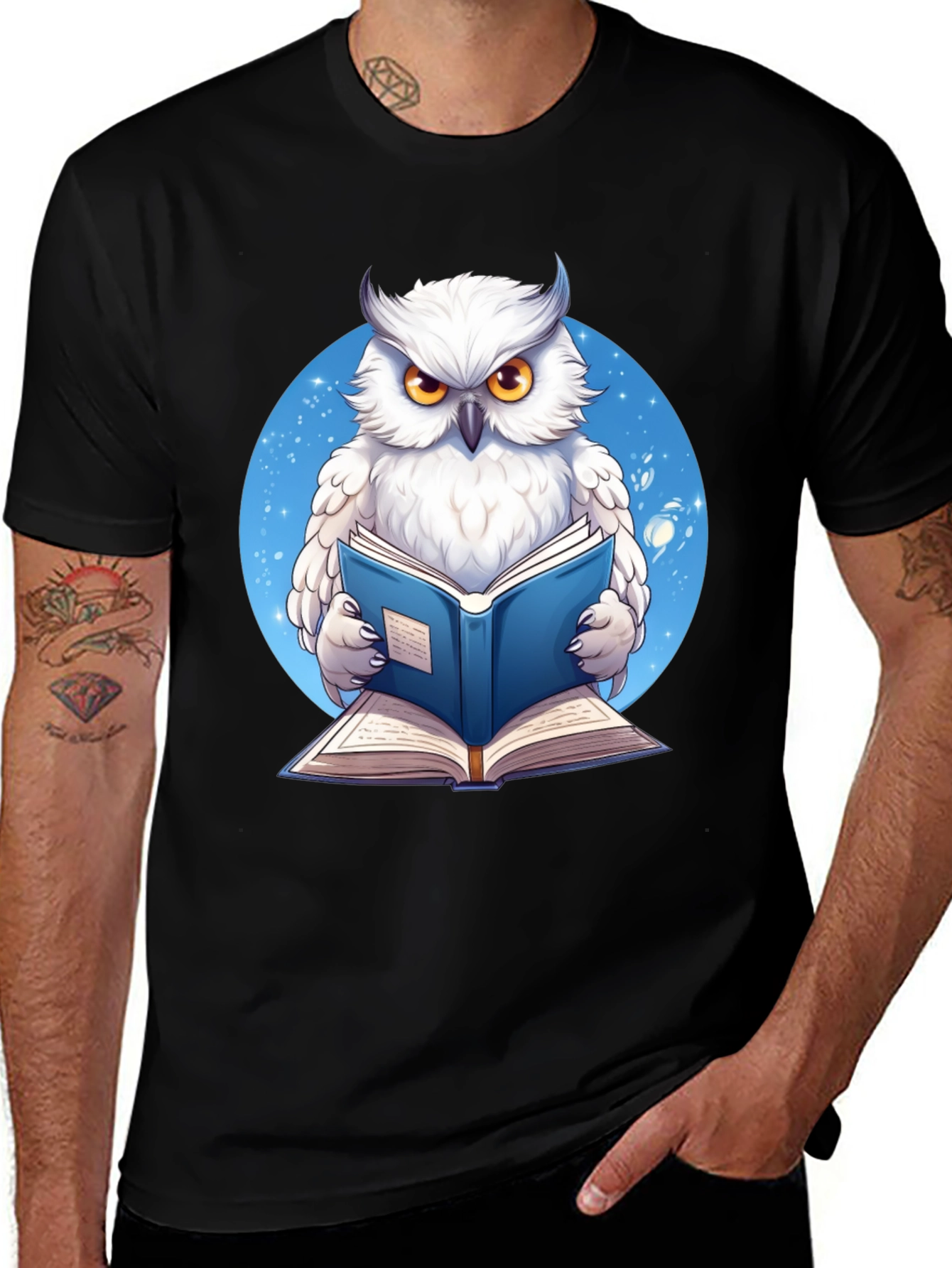 Owl Reading Book Graphic T-Shirt