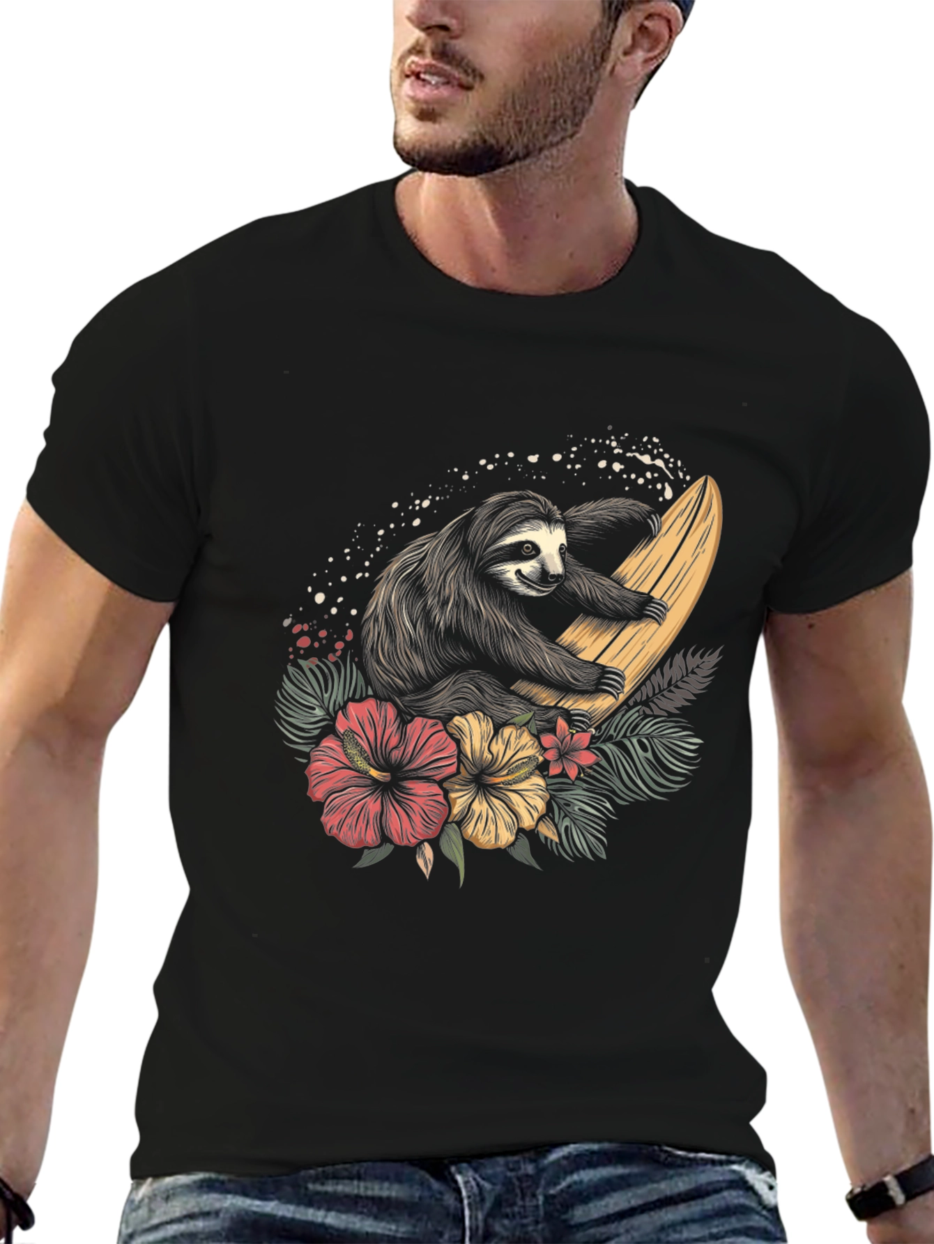 Surfing Sloth Graphic Tee - Tropical Style Shirt