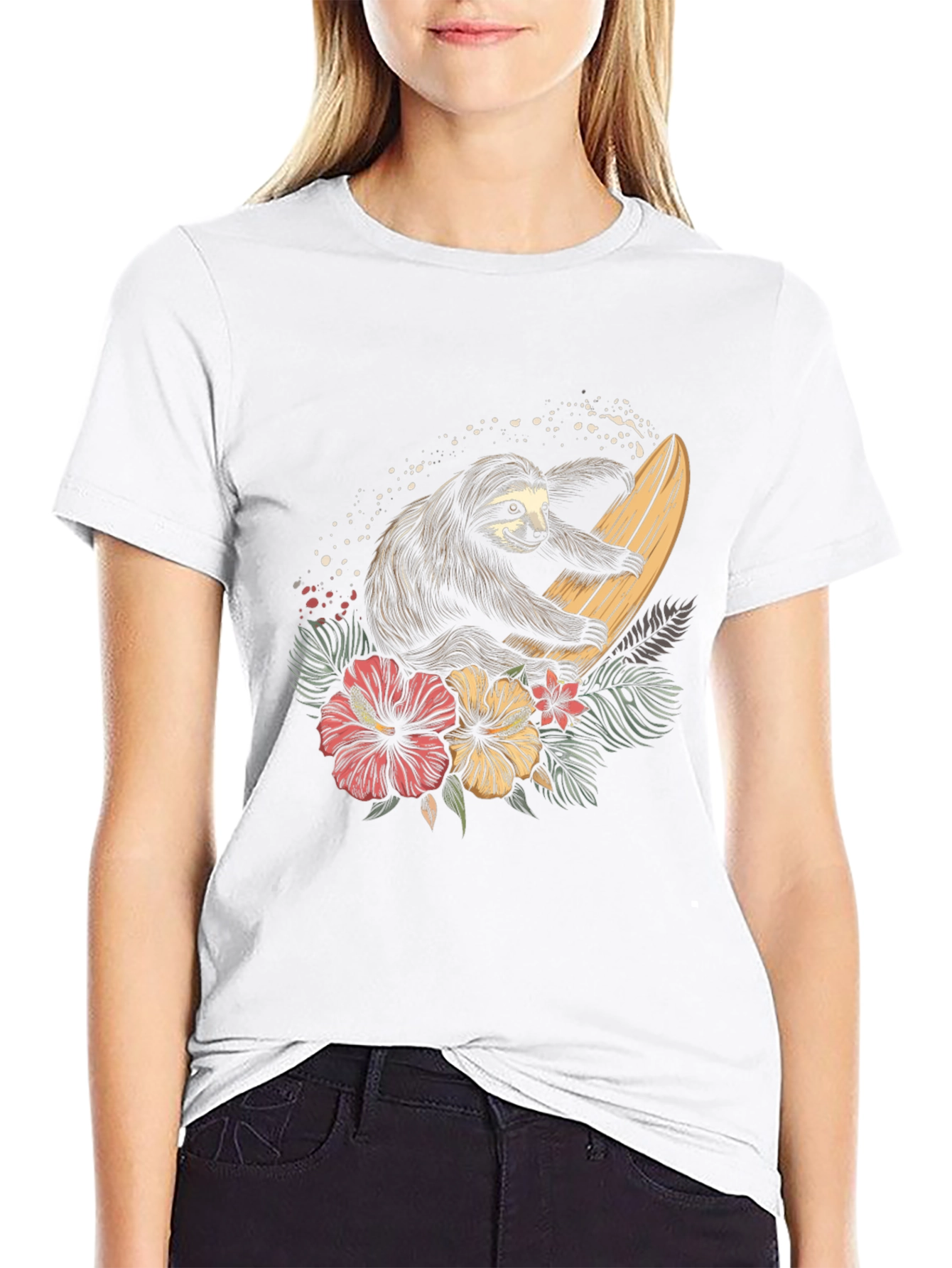 Surfing Sloth Graphic Tee - Tropical Style Shirt