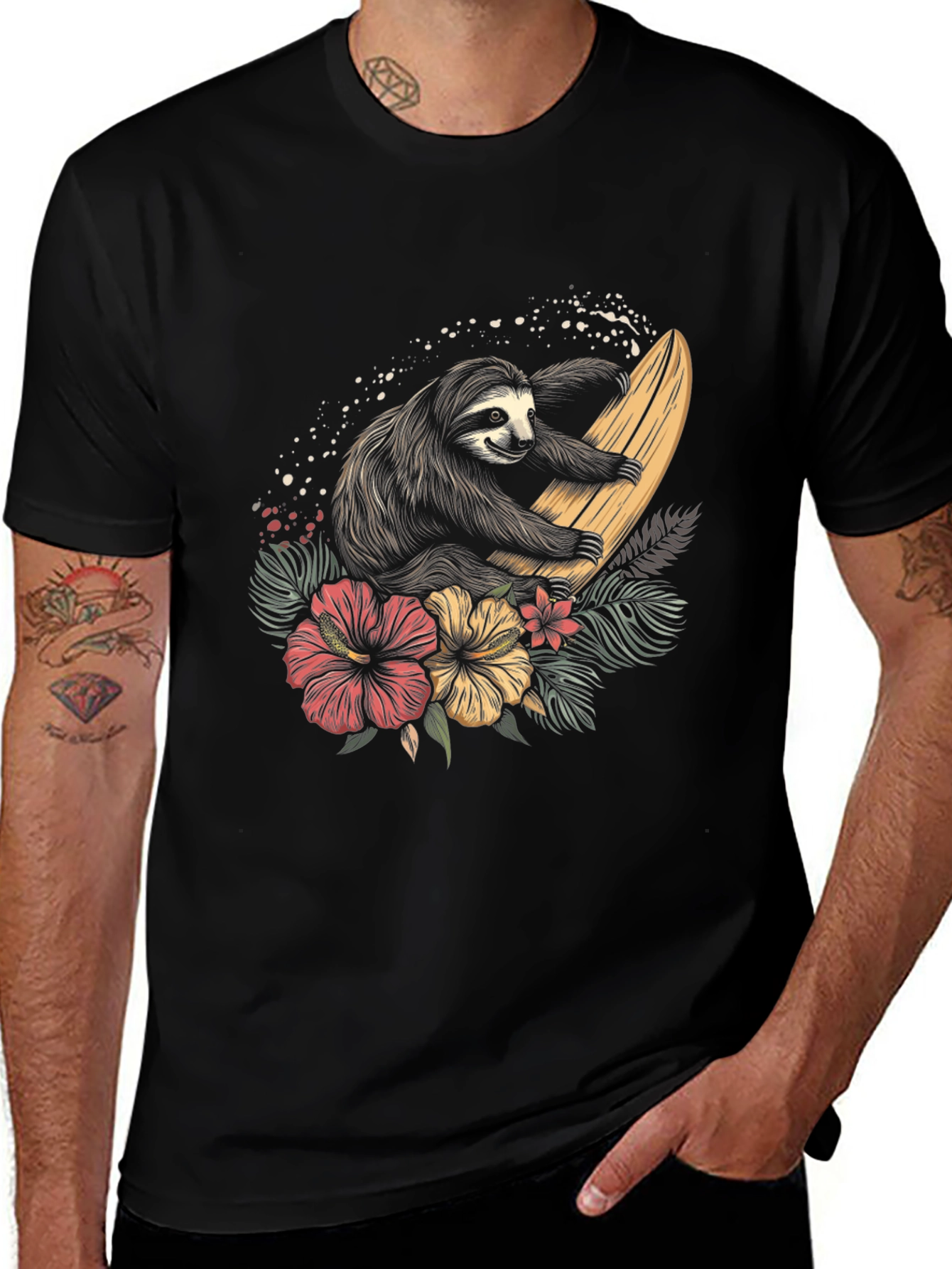 Surfing Sloth Graphic Tee - Tropical Style Shirt