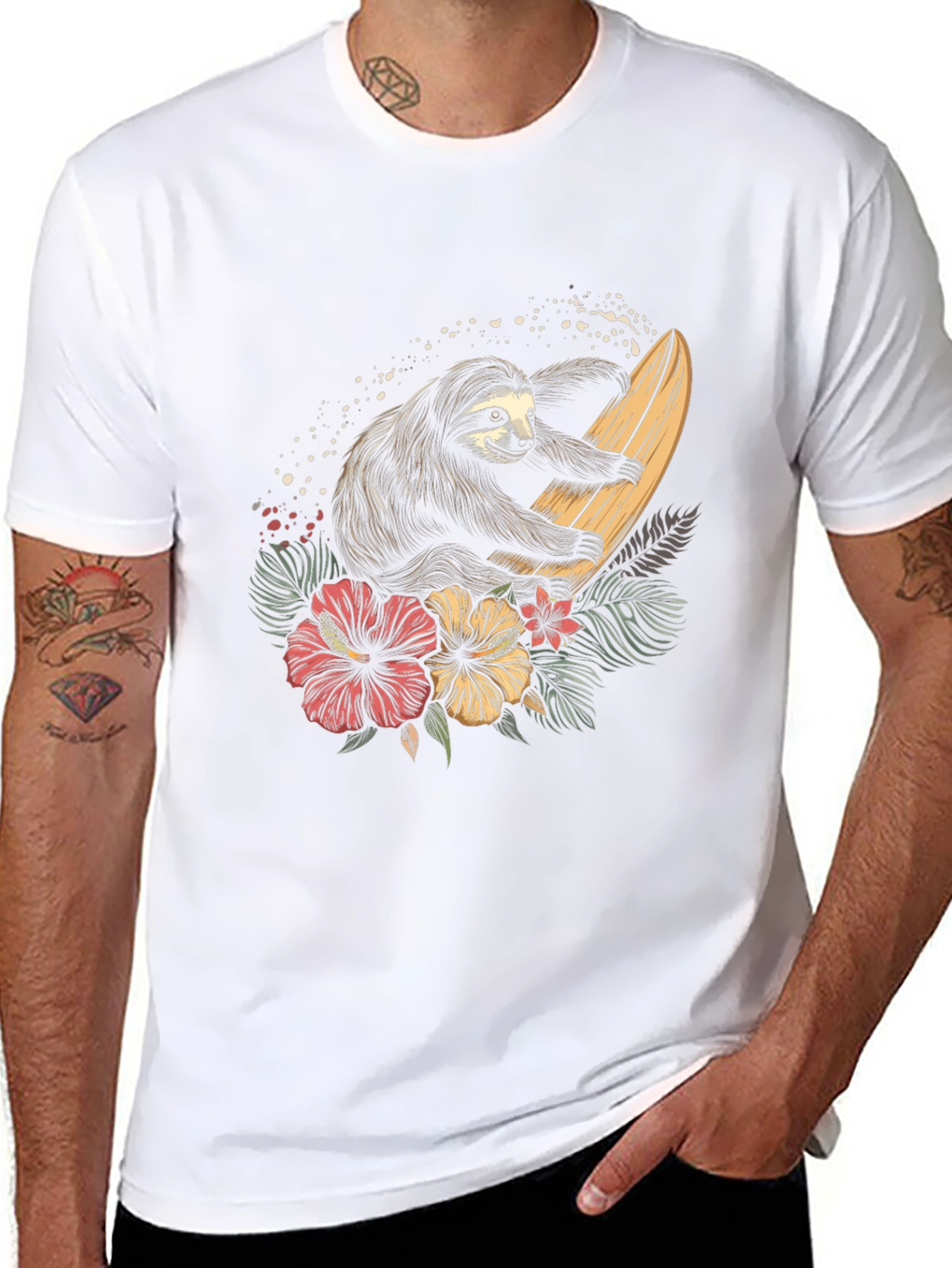 Surfing Sloth Graphic Tee - Tropical Style Shirt