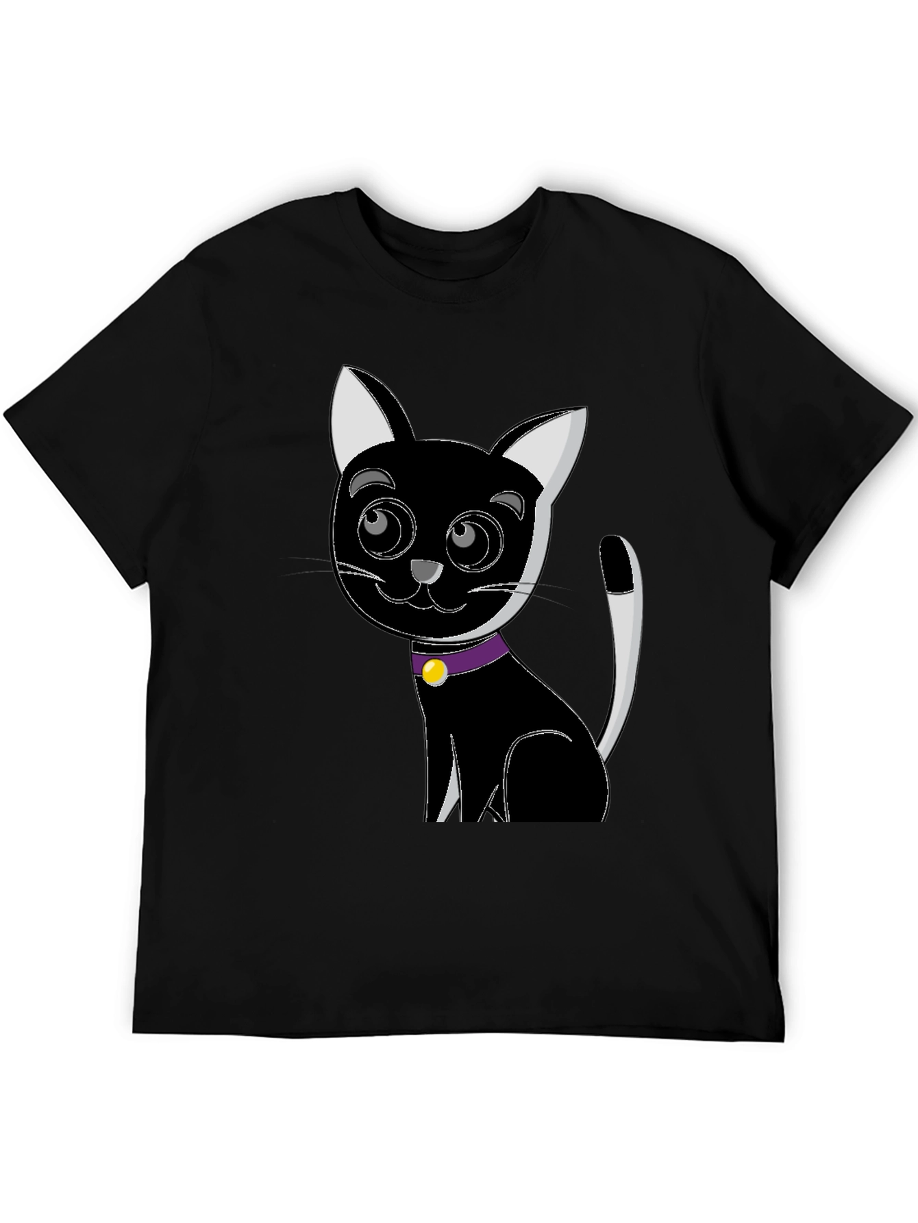 Cartoon Cat Graphic Tee - Black