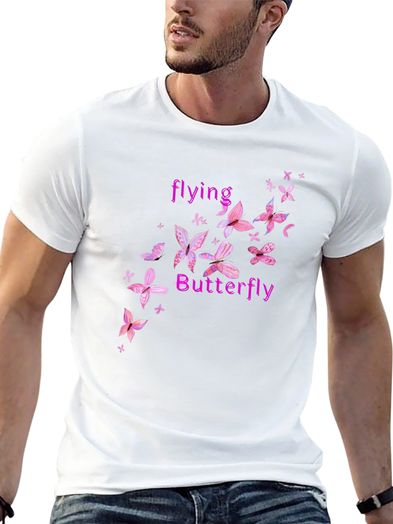 Butterfly Graphic Tee - Pink Floral Design