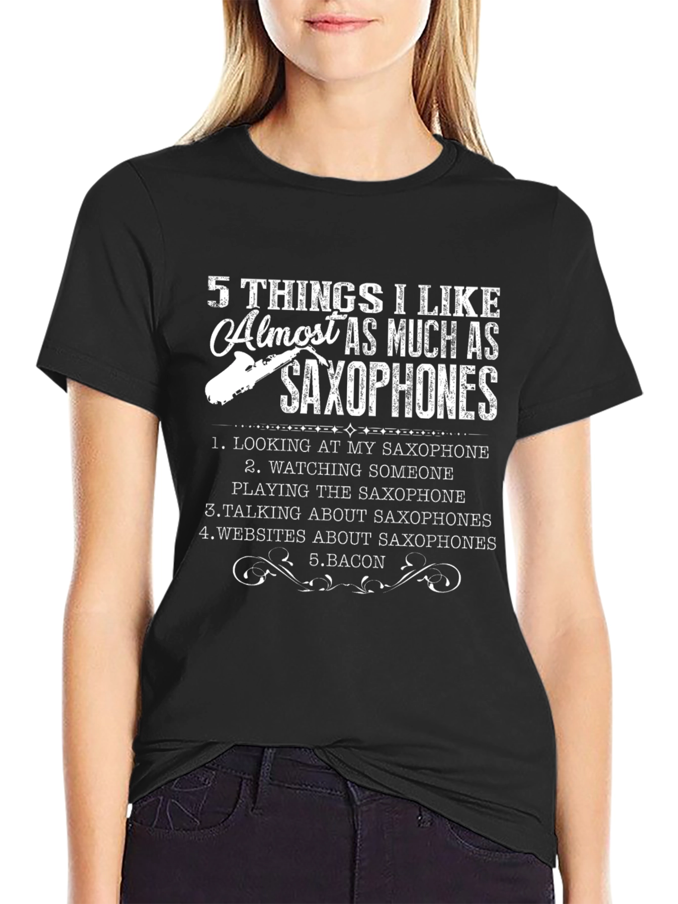 Saxophone Lover Black T-Shirt - 5 Things I Like