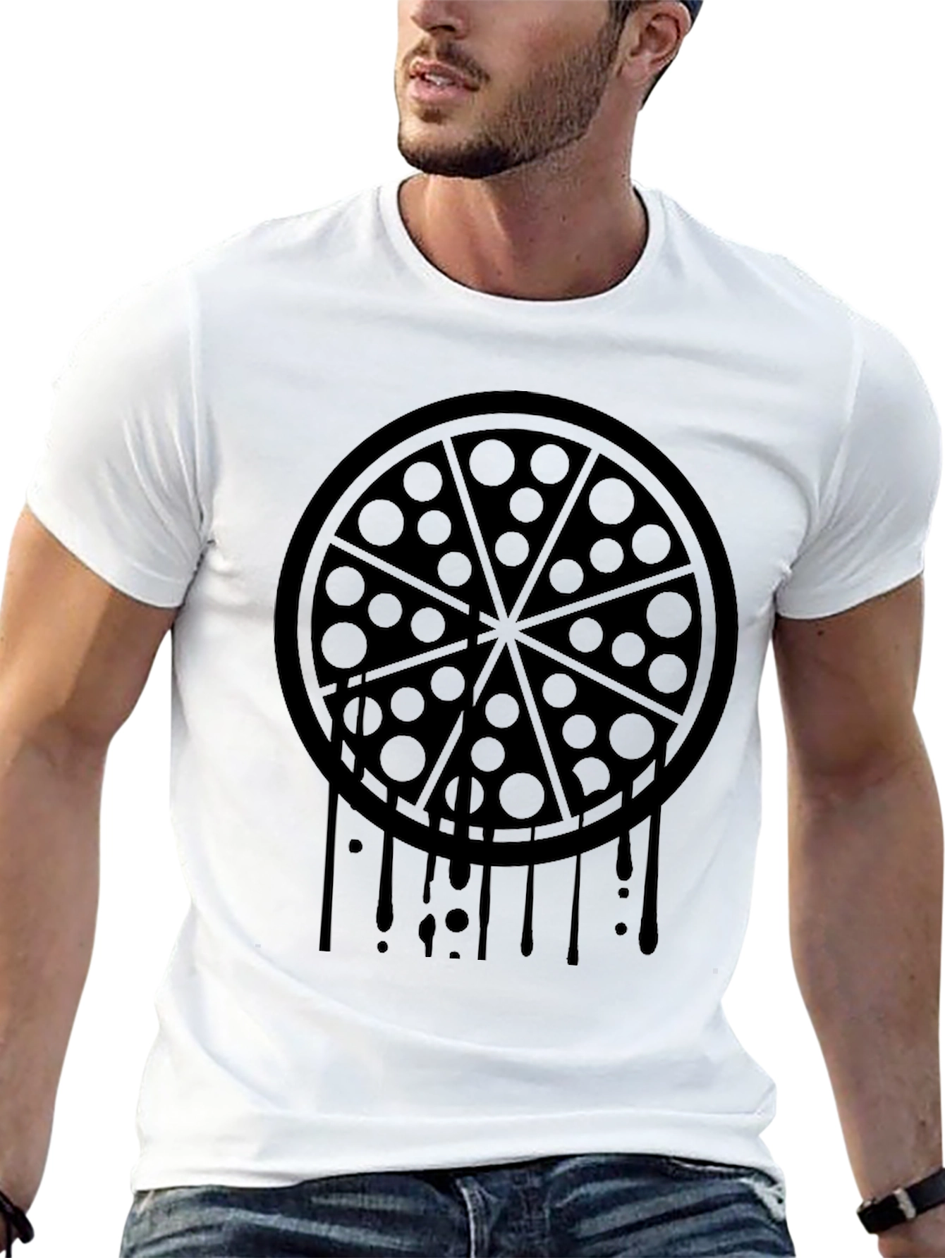Pizza Drip Graphic Tee - Black Crew Neck T-Shirt