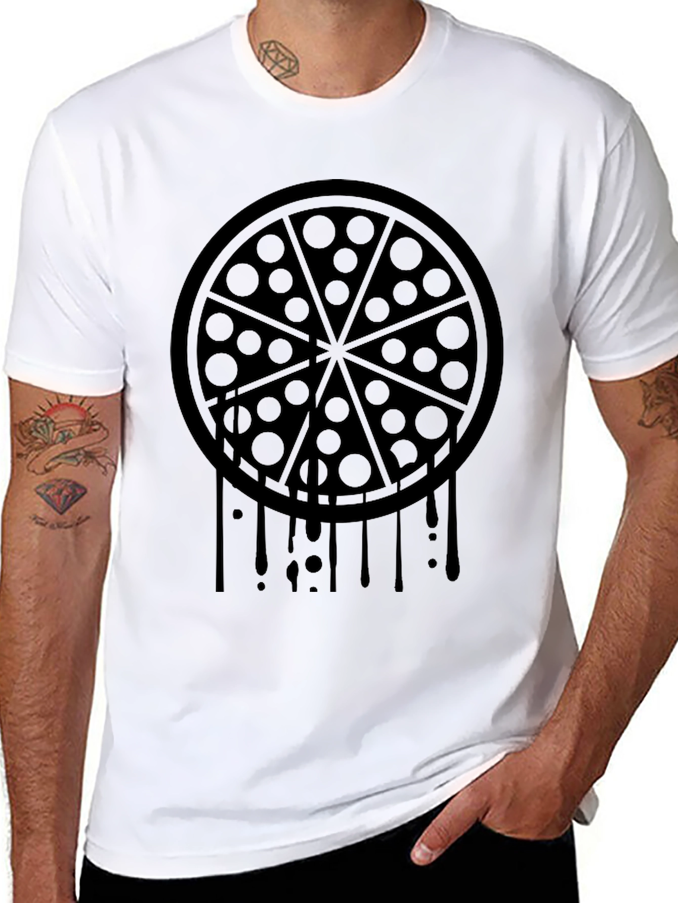 Pizza Drip Graphic Tee - Black Crew Neck T-Shirt