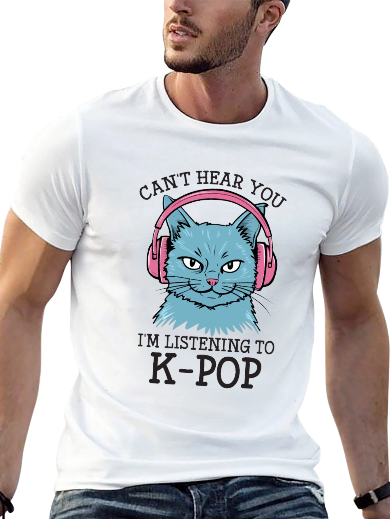 K-Pop Cat T-Shirt - Cant Hear You!