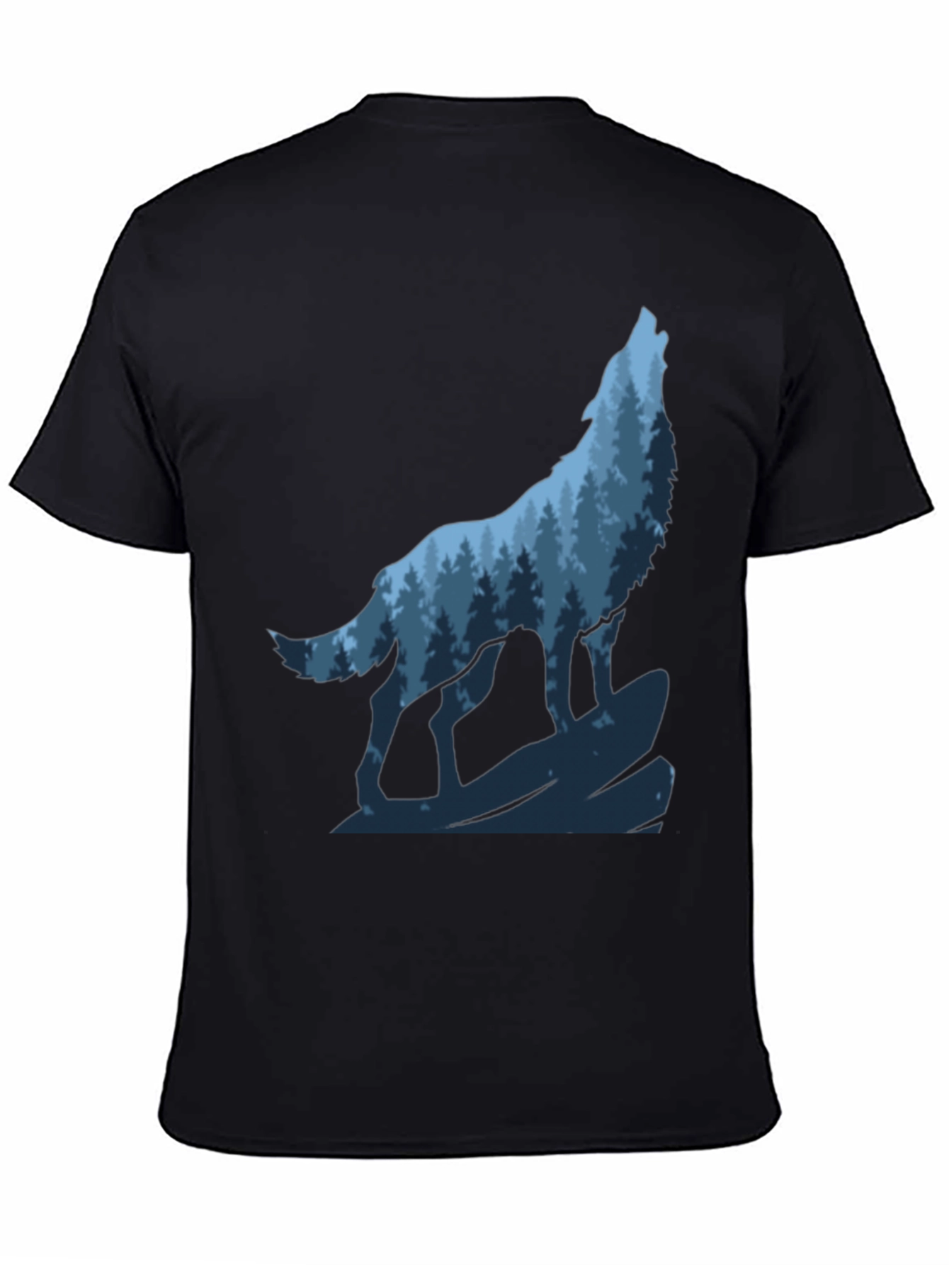 Wolf Howling Forest Graphic Tee - Black