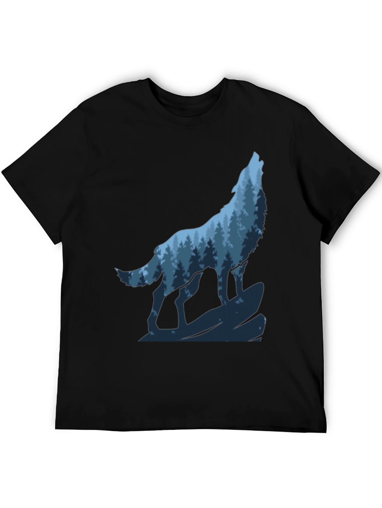 Wolf Howling Forest Graphic Tee - Black
