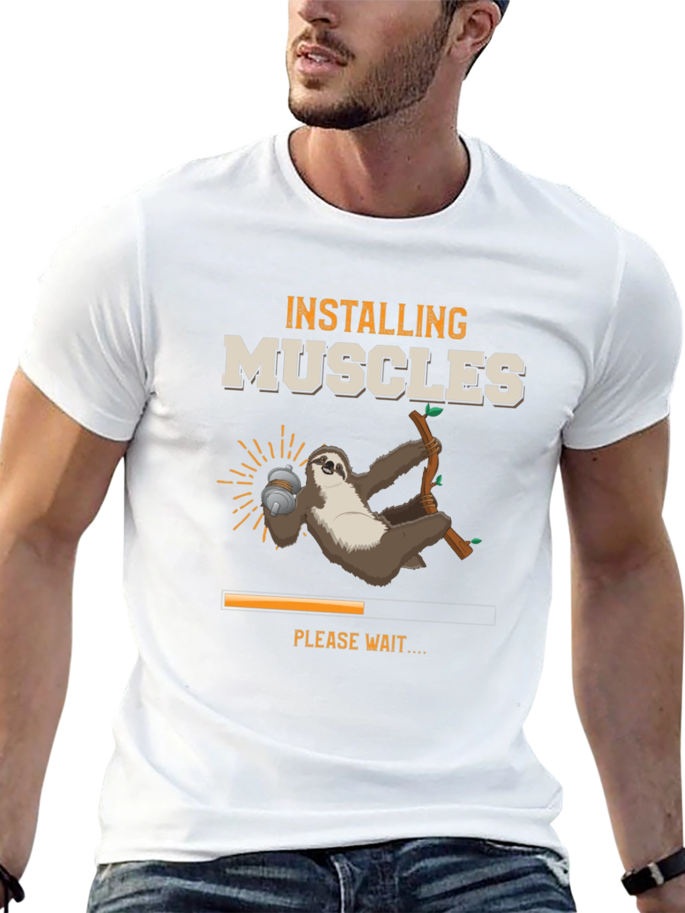 Installing Muscles Sloth Graphic T-Shirt