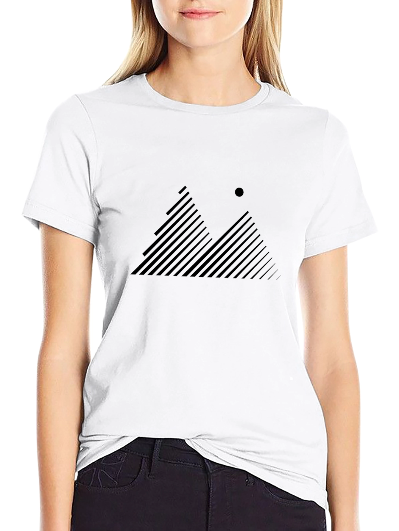 Modern Mountain Line Art Graphic Tee - Black