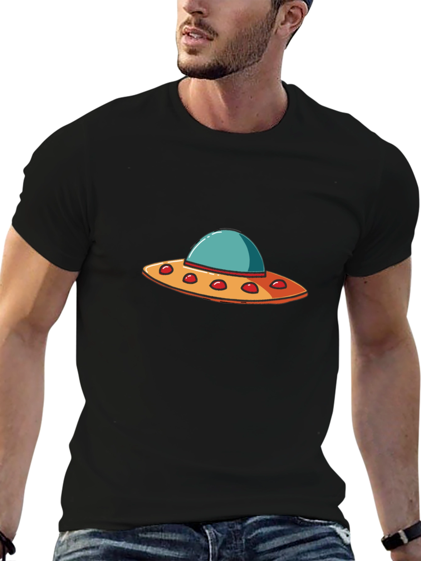 UFO Graphic T-Shirt - Black Crew Neck Tee