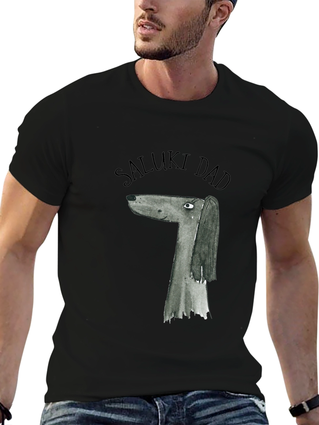 Saluki Dad Graphic Tee - Black Cotton T-Shirt