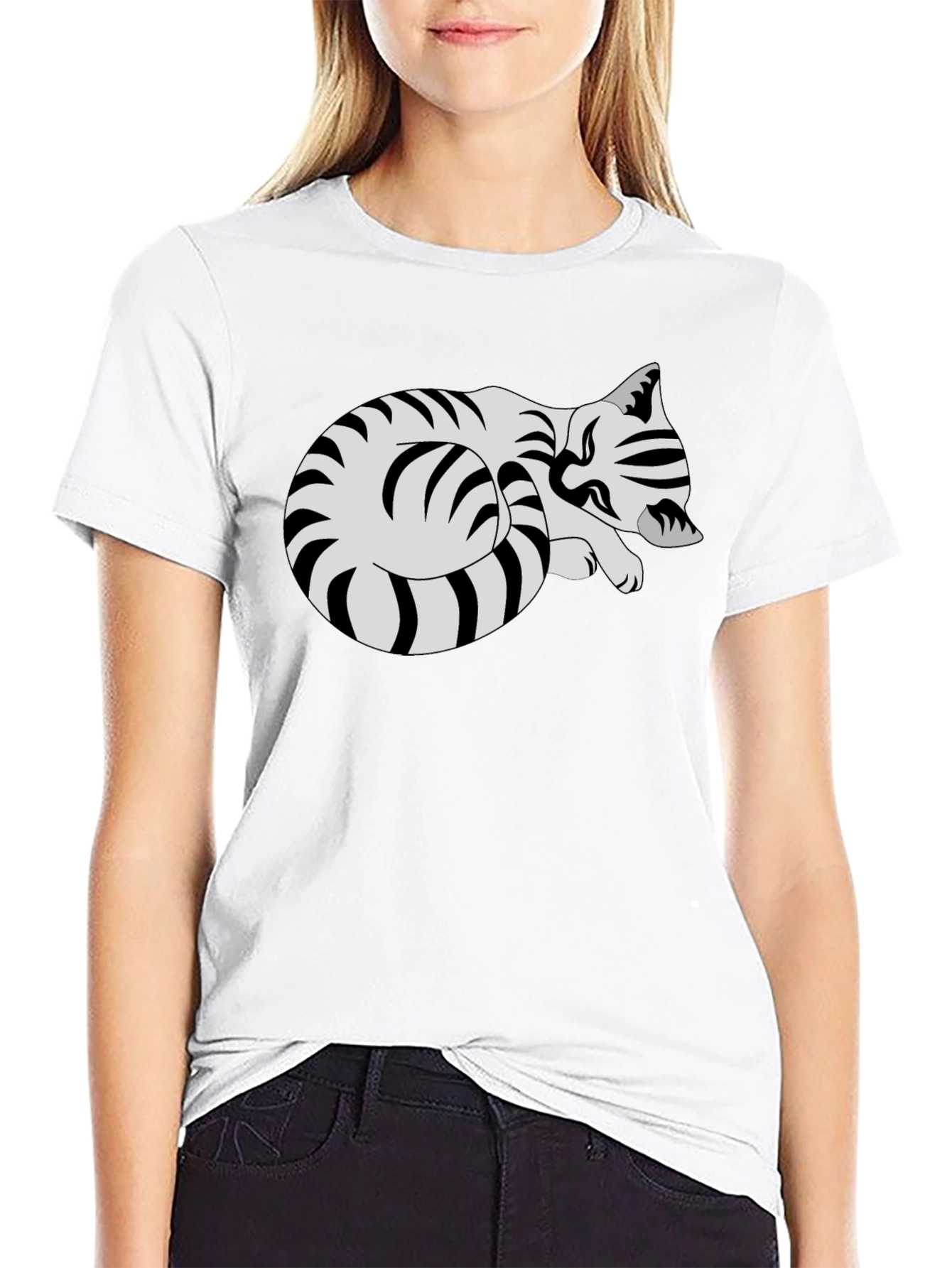 Striped Cat Graphic Tee - Comfy Casual Style