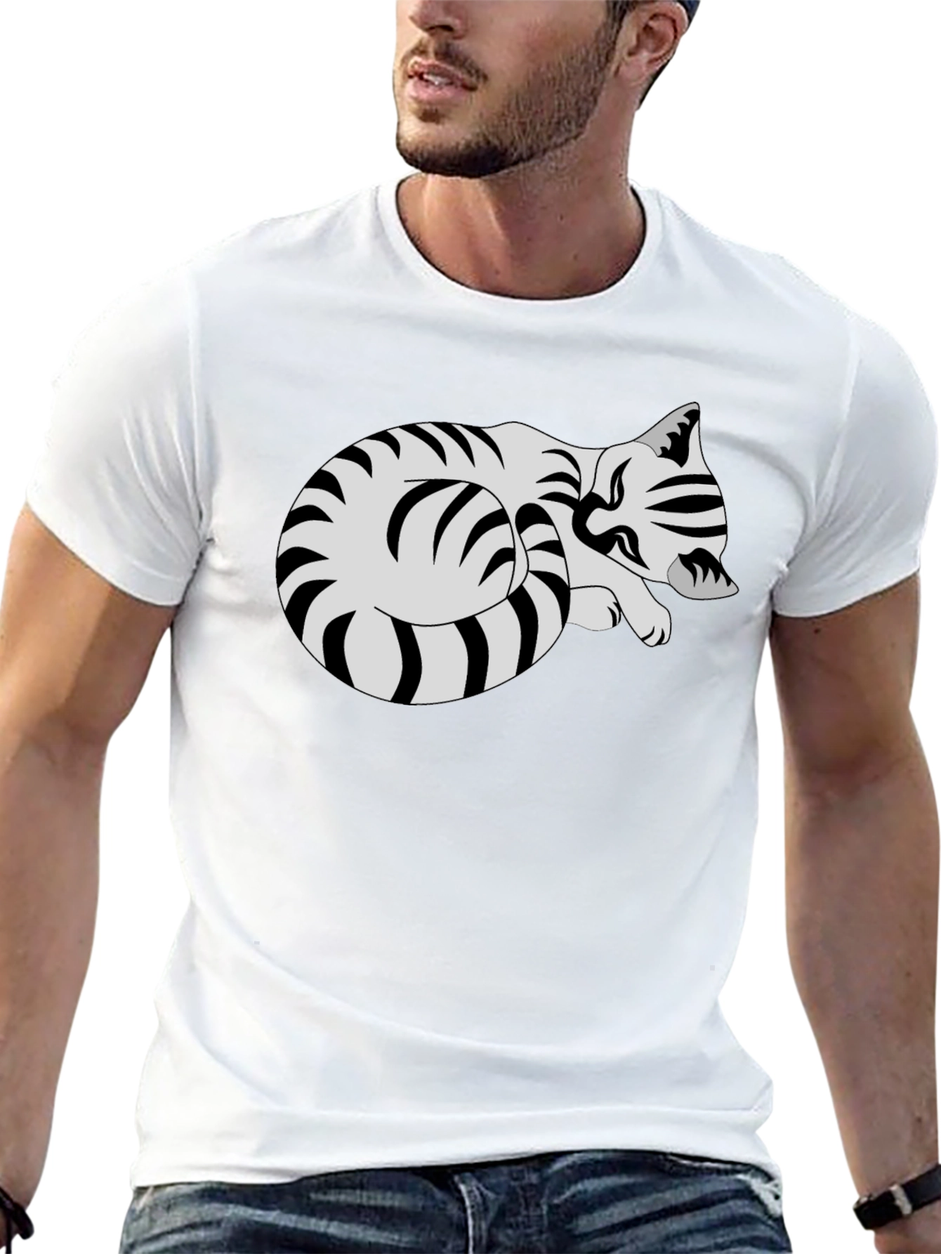 Striped Cat Graphic Tee - Comfy Casual Style