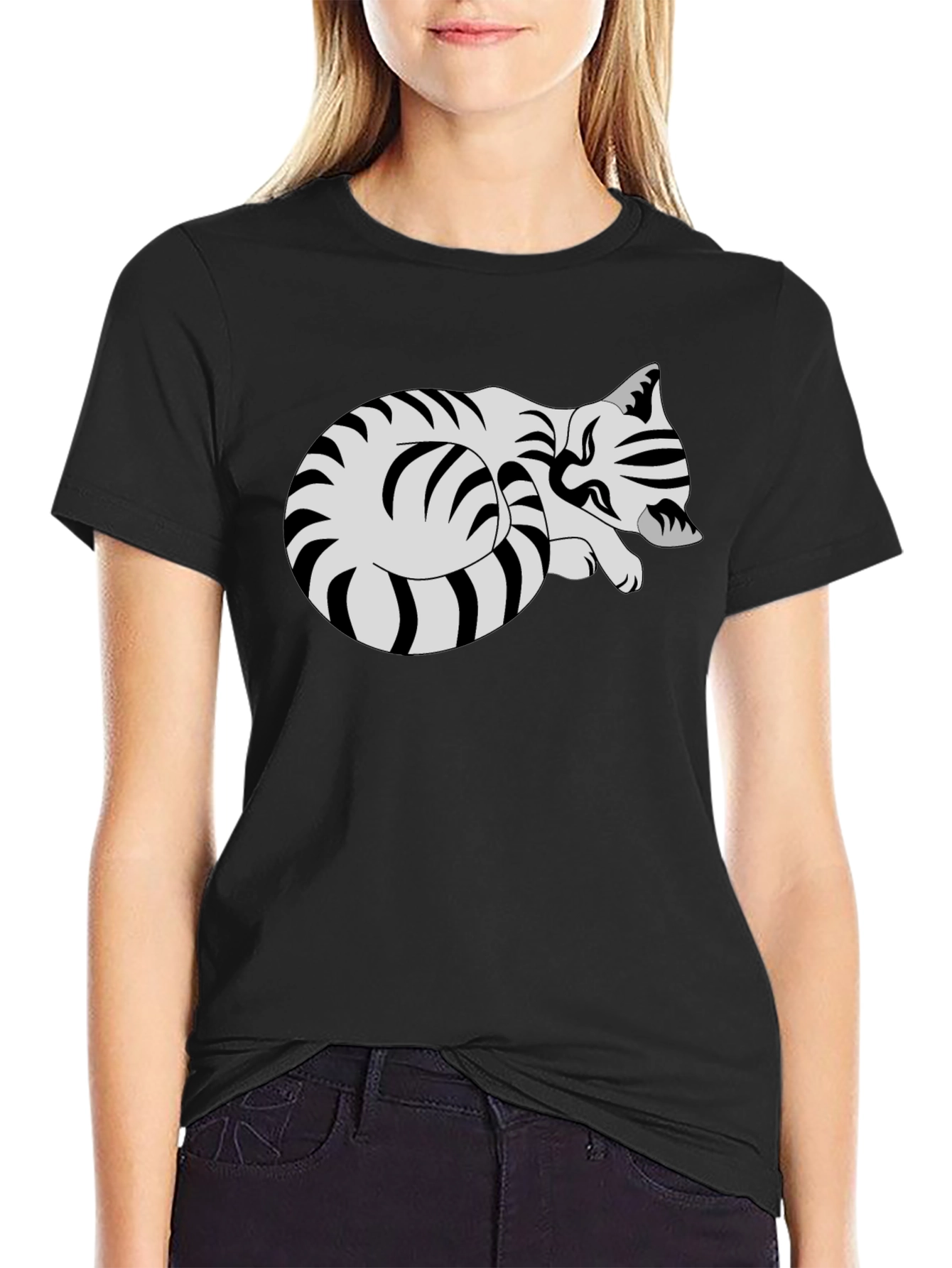 Striped Cat Graphic Tee - Comfy Casual Style