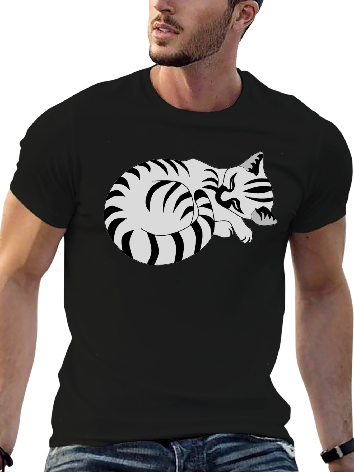 Striped Cat Graphic Tee - Comfy Casual Style