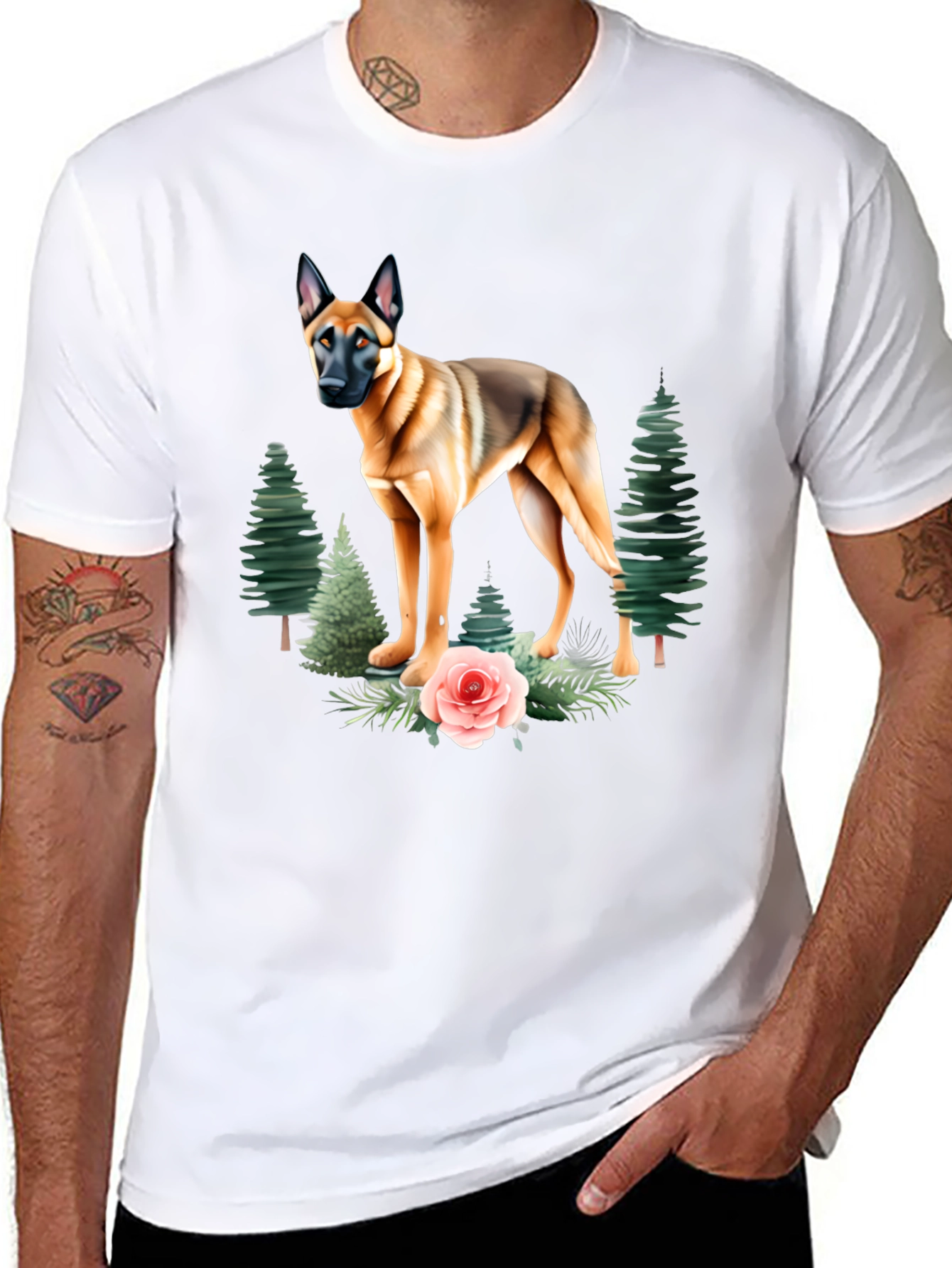 Dog & Floral T-Shirt - Classic Black Tee