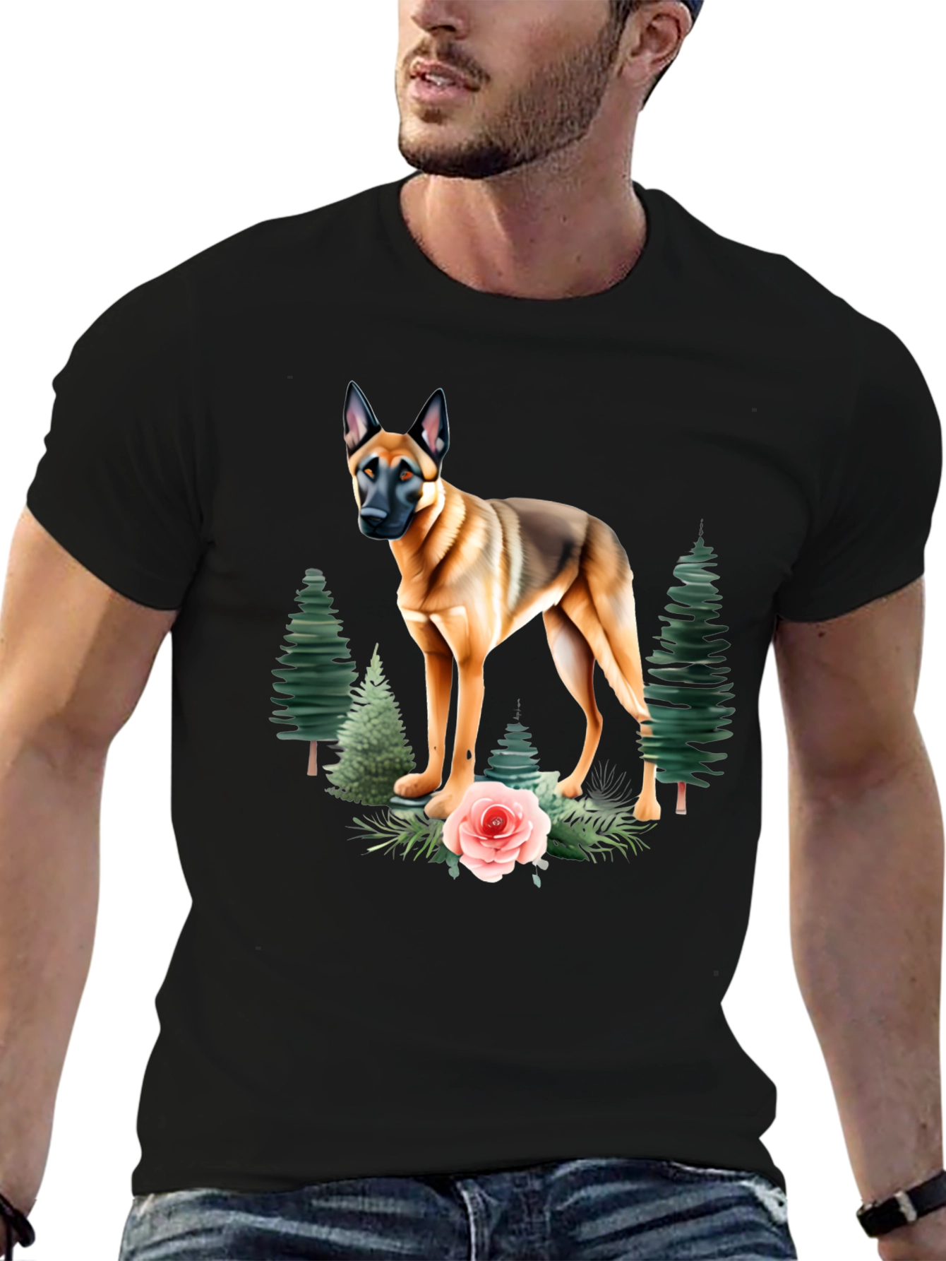 Dog & Floral T-Shirt - Classic Black Tee