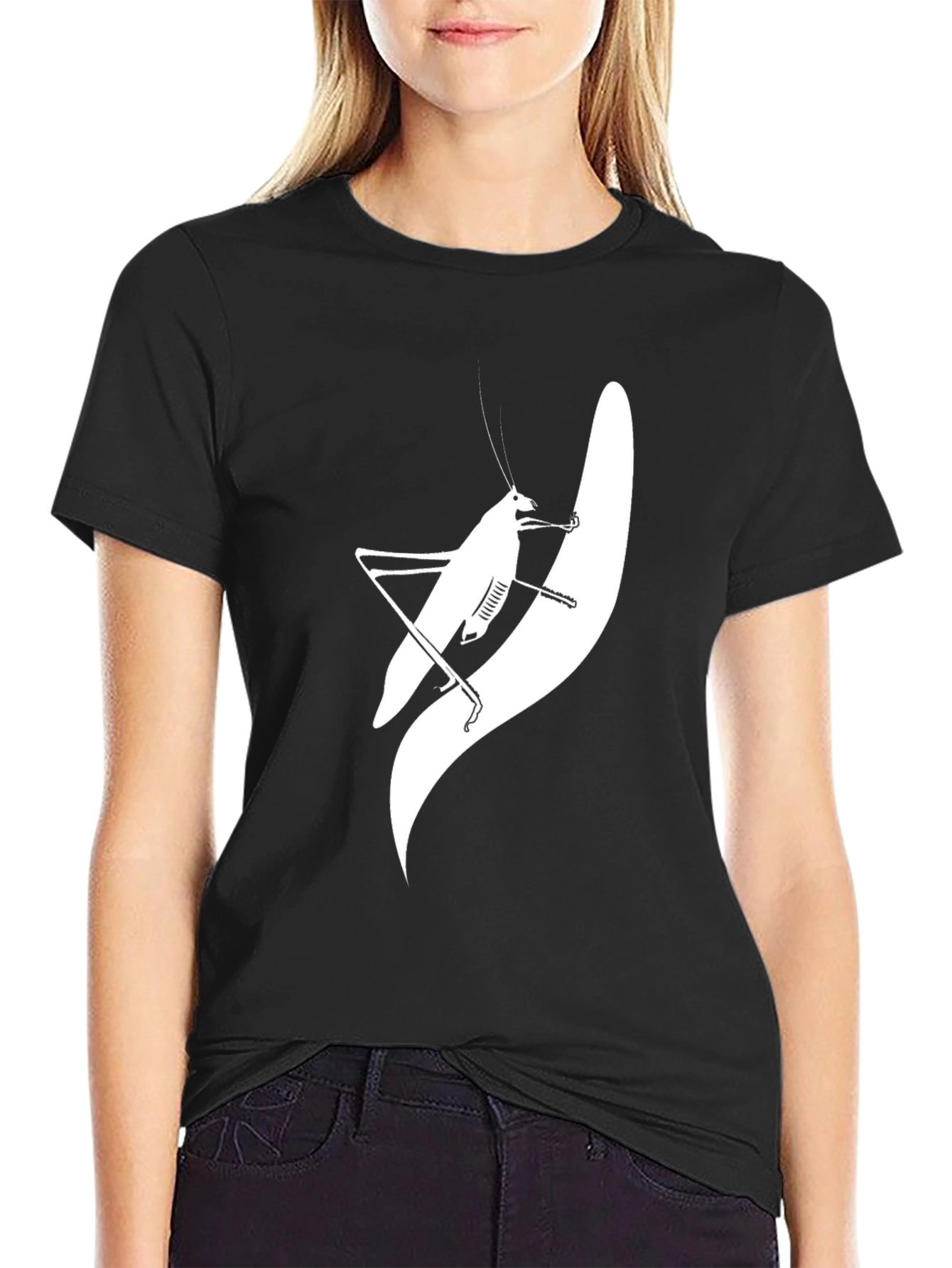 Black T-Shirt with White Mantis Design