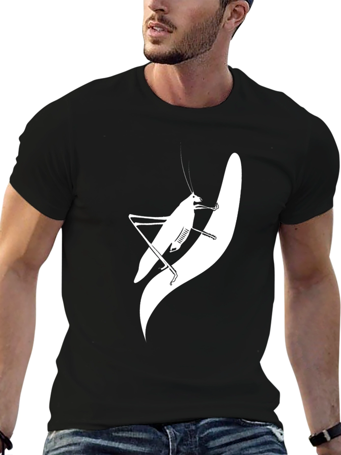 Black T-Shirt with White Mantis Design