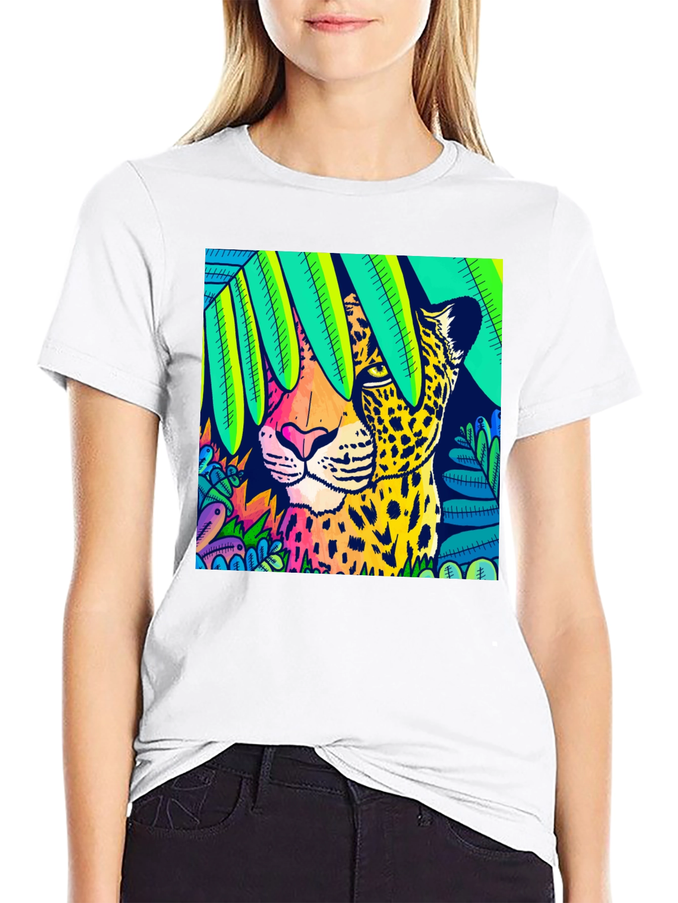 Vibrant Leopard Graphic Tee - Jungle Style