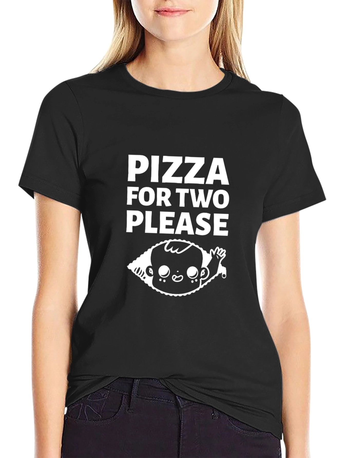 Pizza For Two Please Black Graphic Tee