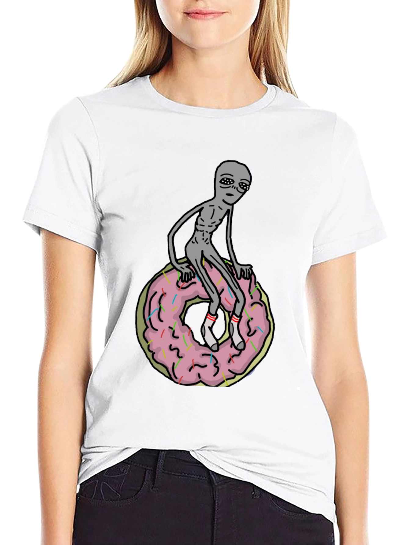 Alien on Donut T-Shirt - Black Graphic Tee