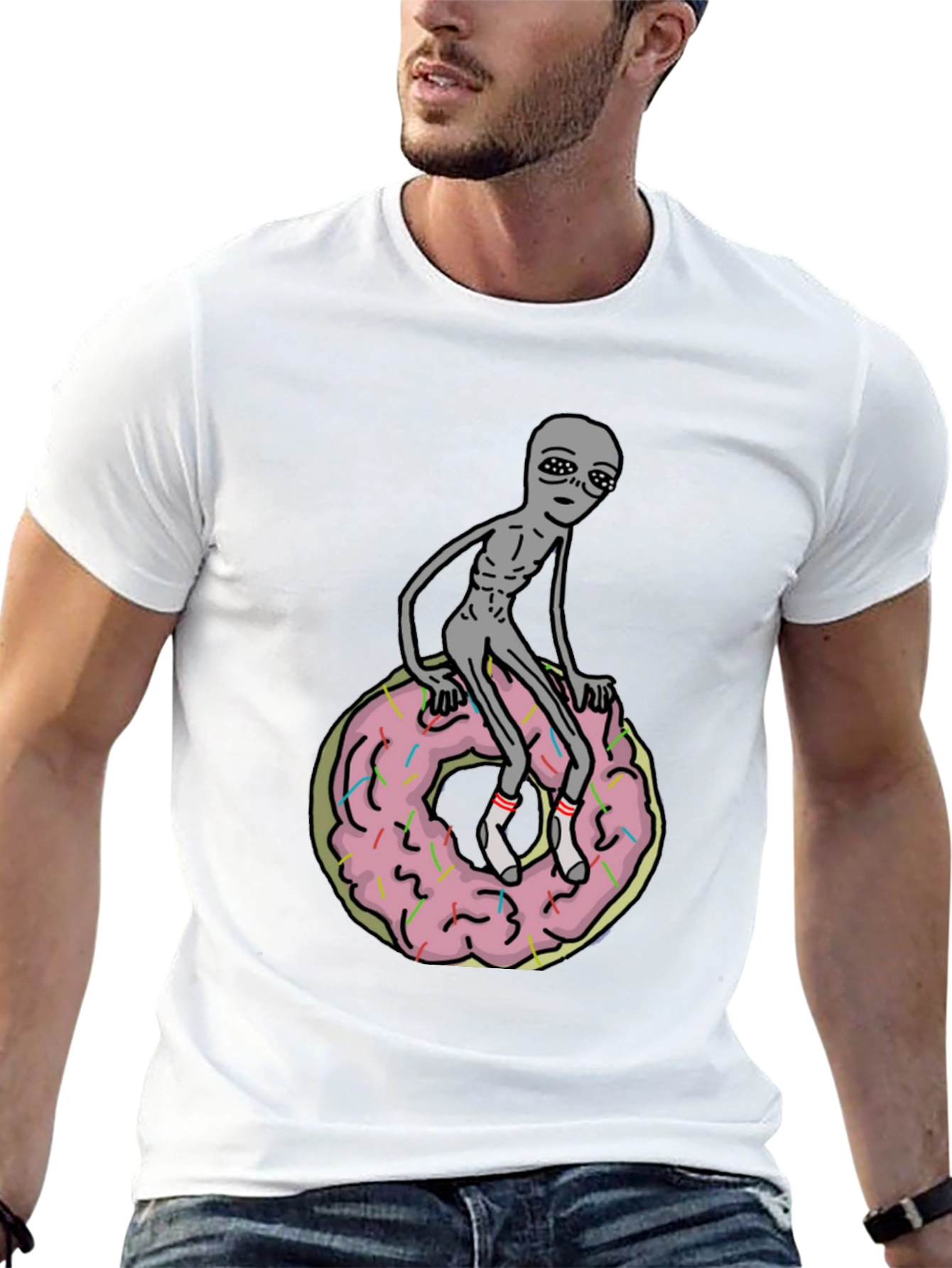 Alien on Donut T-Shirt - Black Graphic Tee