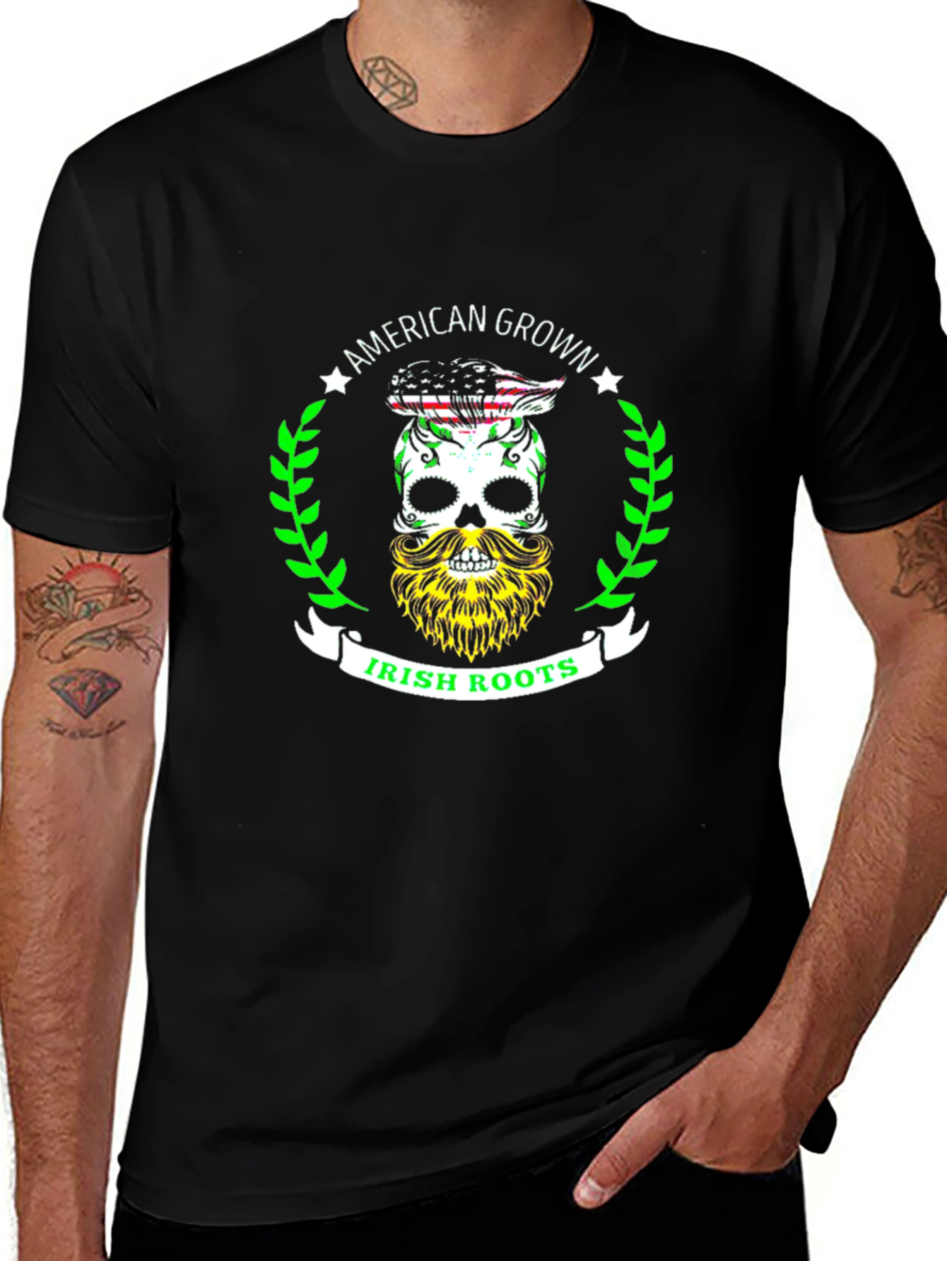 American Grown Irish Roots Skull Graphic Tee