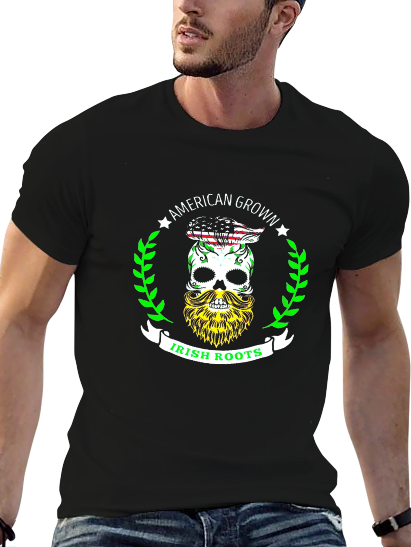 American Grown Irish Roots Skull Graphic Tee