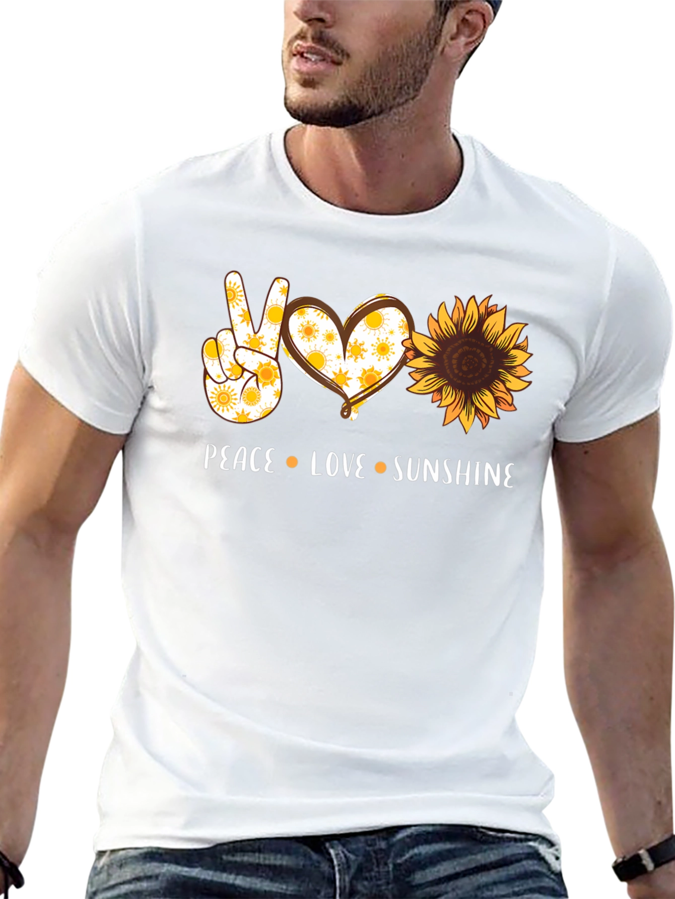 Peace Love Sunshine Graphic Tee - Sunflower Design