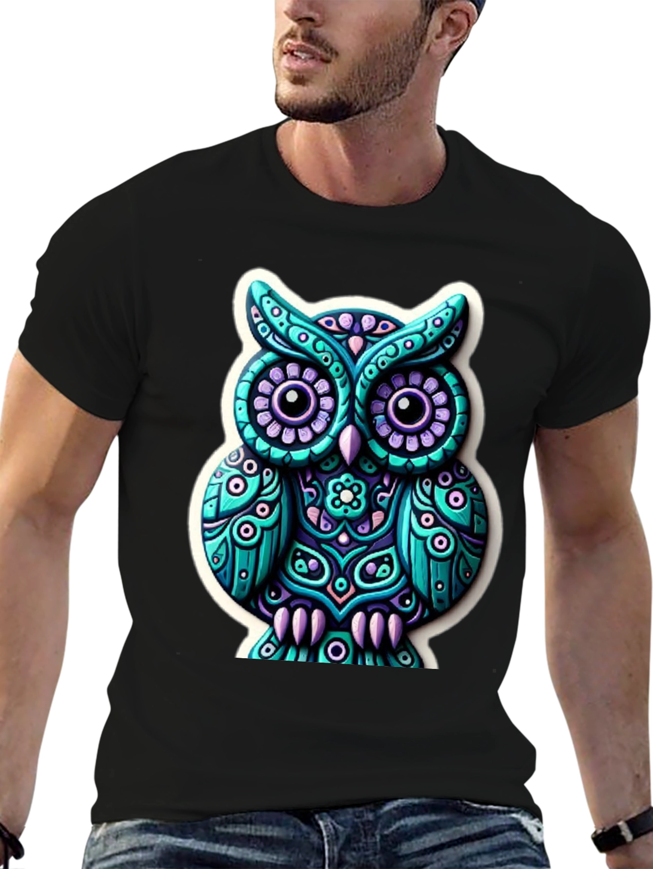 Funky Owl Graphic Tee - Mens Black T-Shirt