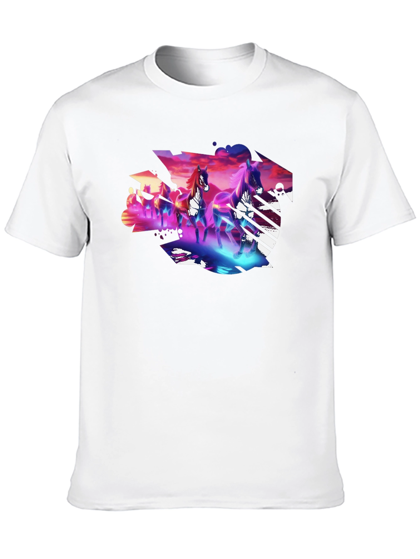 Neon Horses Graphic Tee - Mens Black T-Shirt