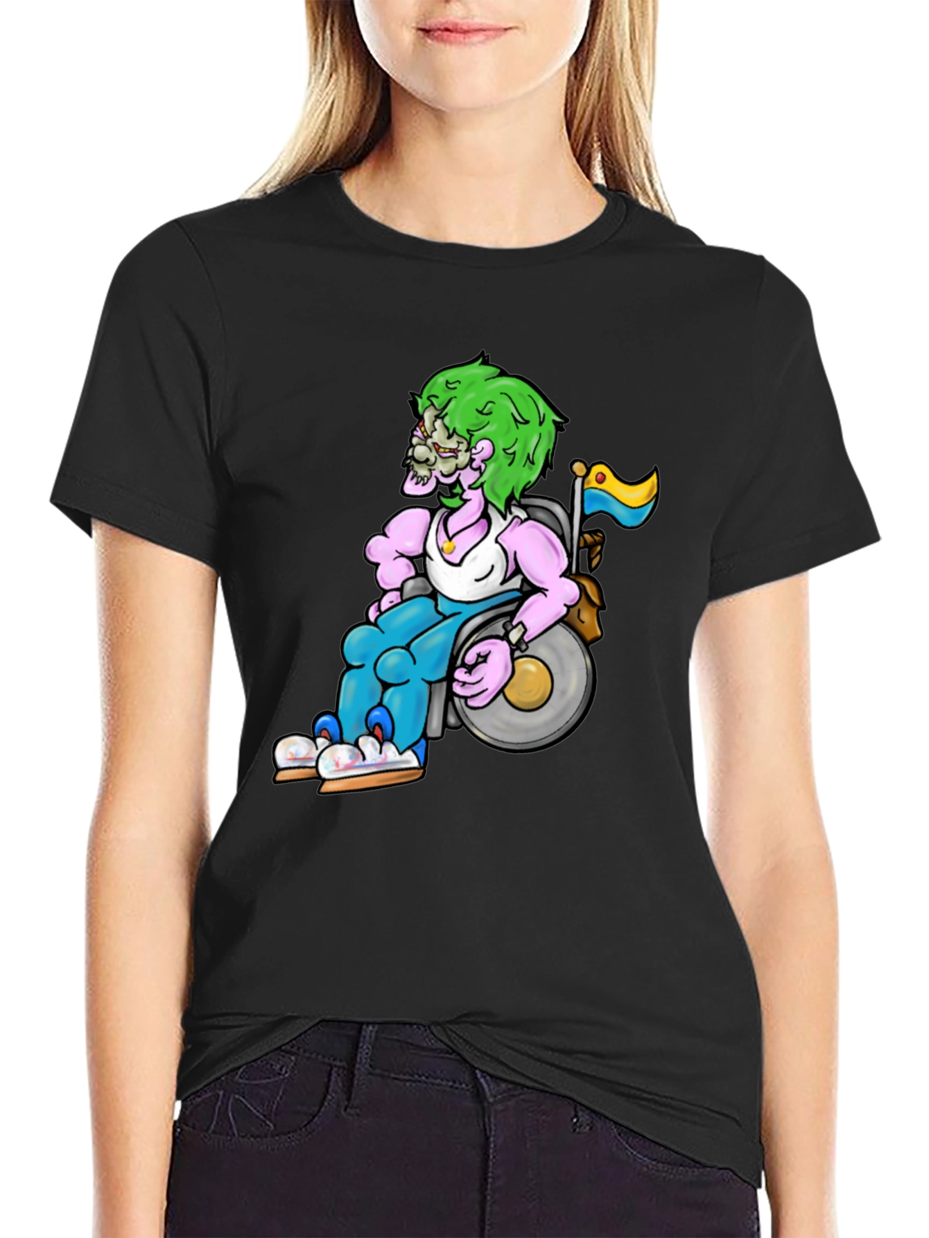 Unique Graphic Tee - Wheelchair Zombie Design