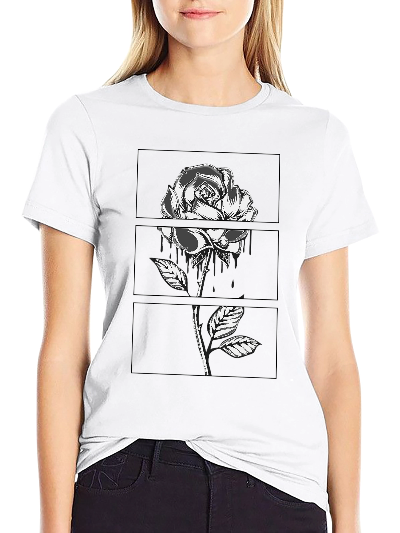 Rose Graphic Tee - Black Cotton Comfort